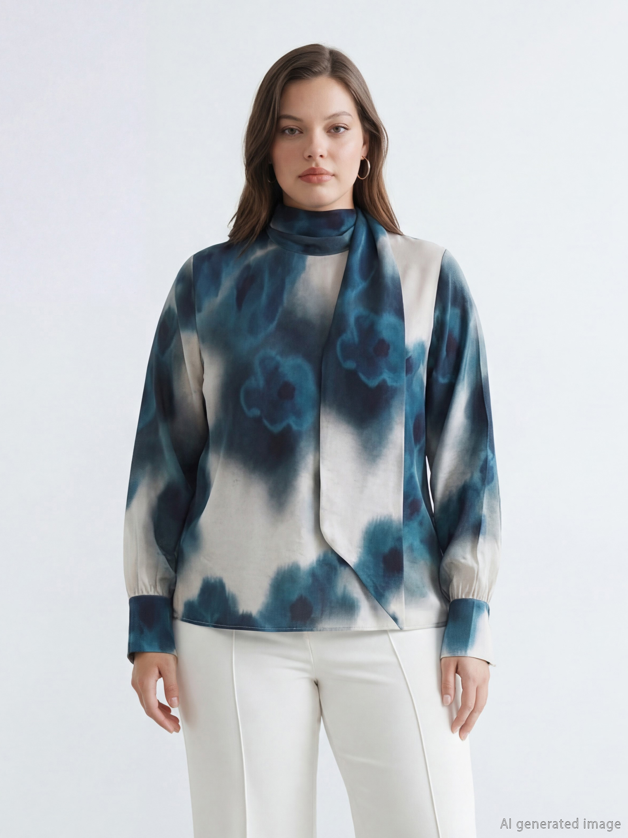 Haki Şal Yaka Batik Desenli Bluz-2