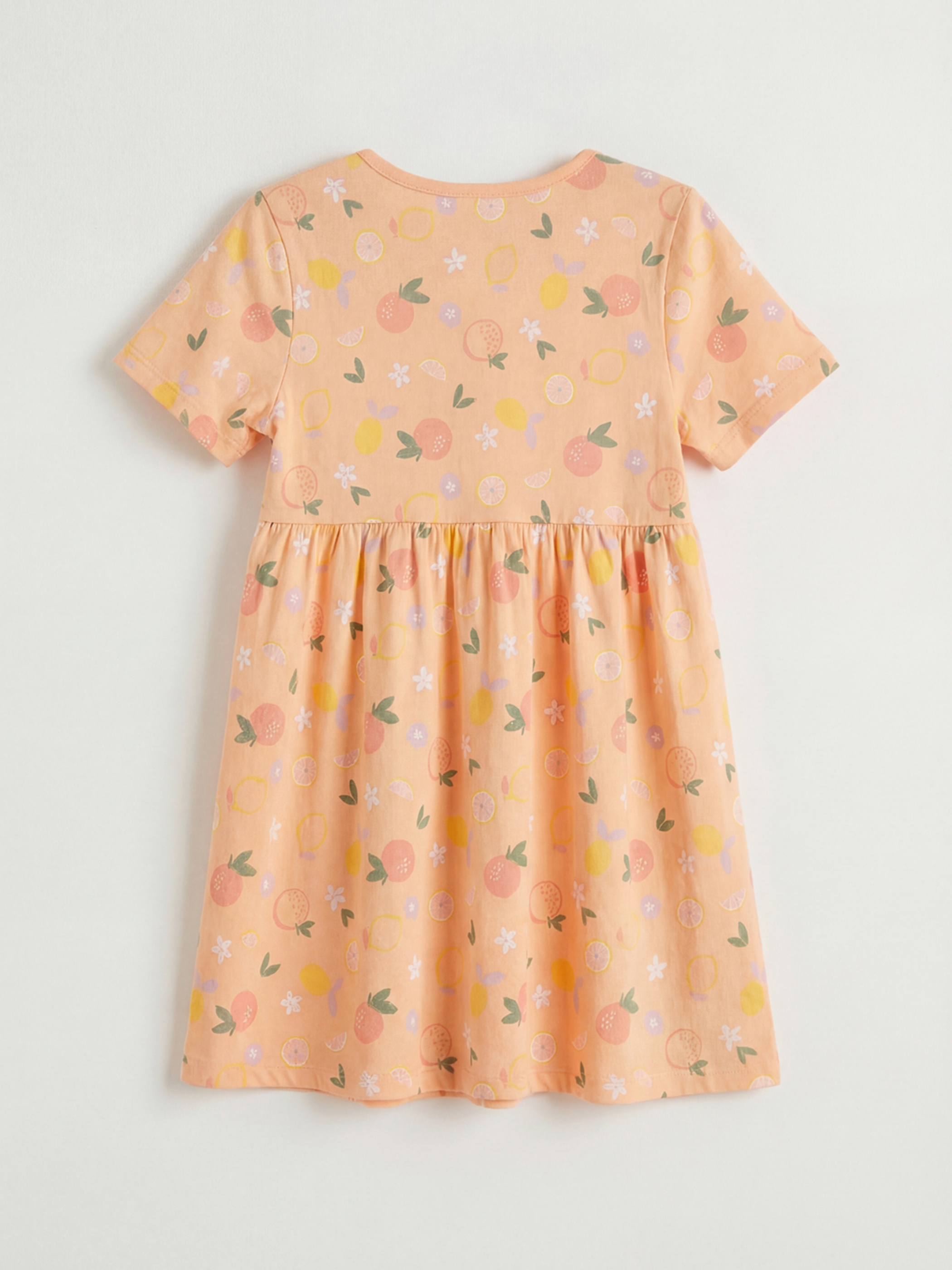 Turuncu Bisiklet Yaka Desenli Kız Çocuk Elbise-1