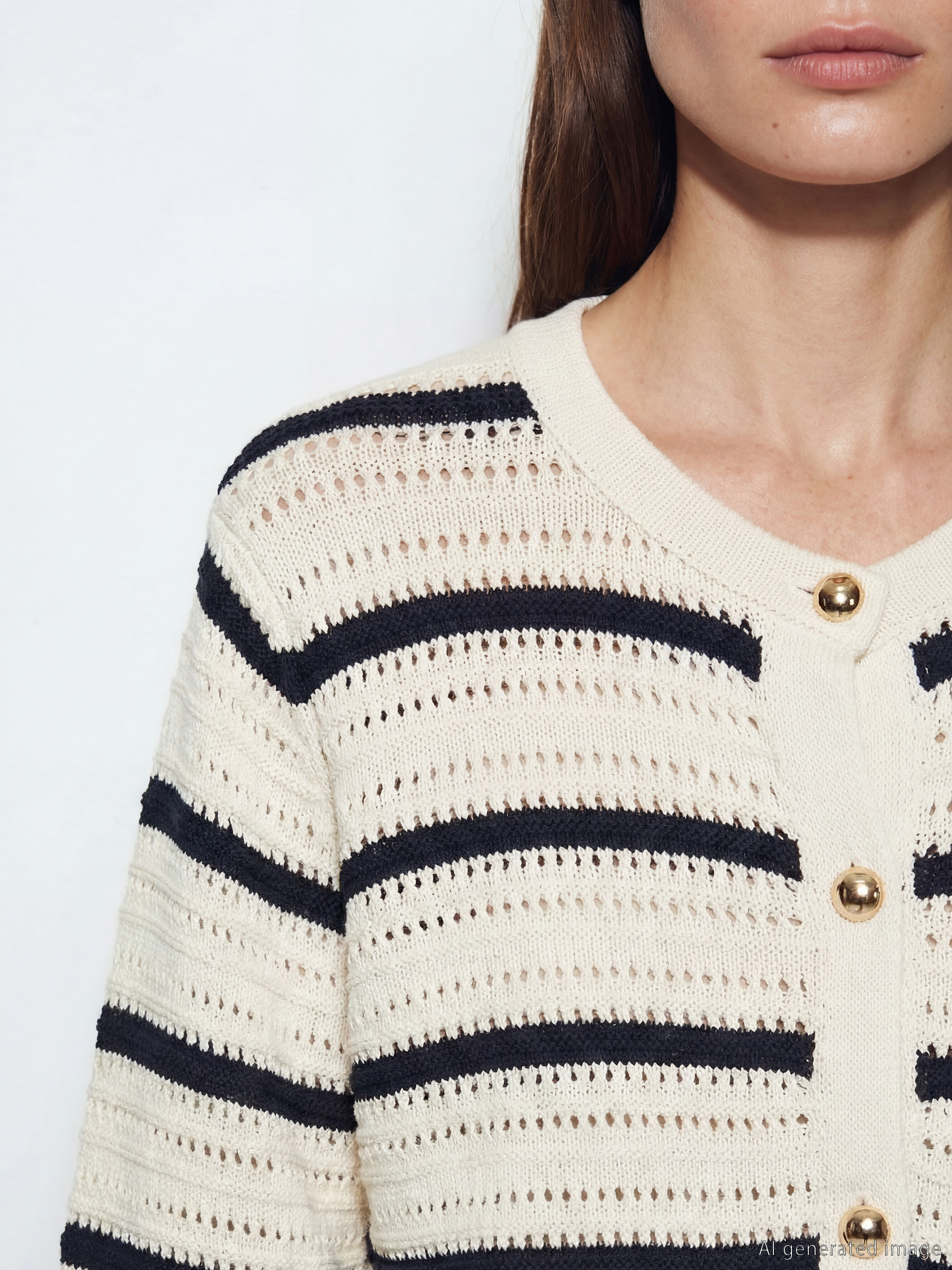 Lacivert Bisiklet Yaka Çizgili Kadın Triko Hırka-2