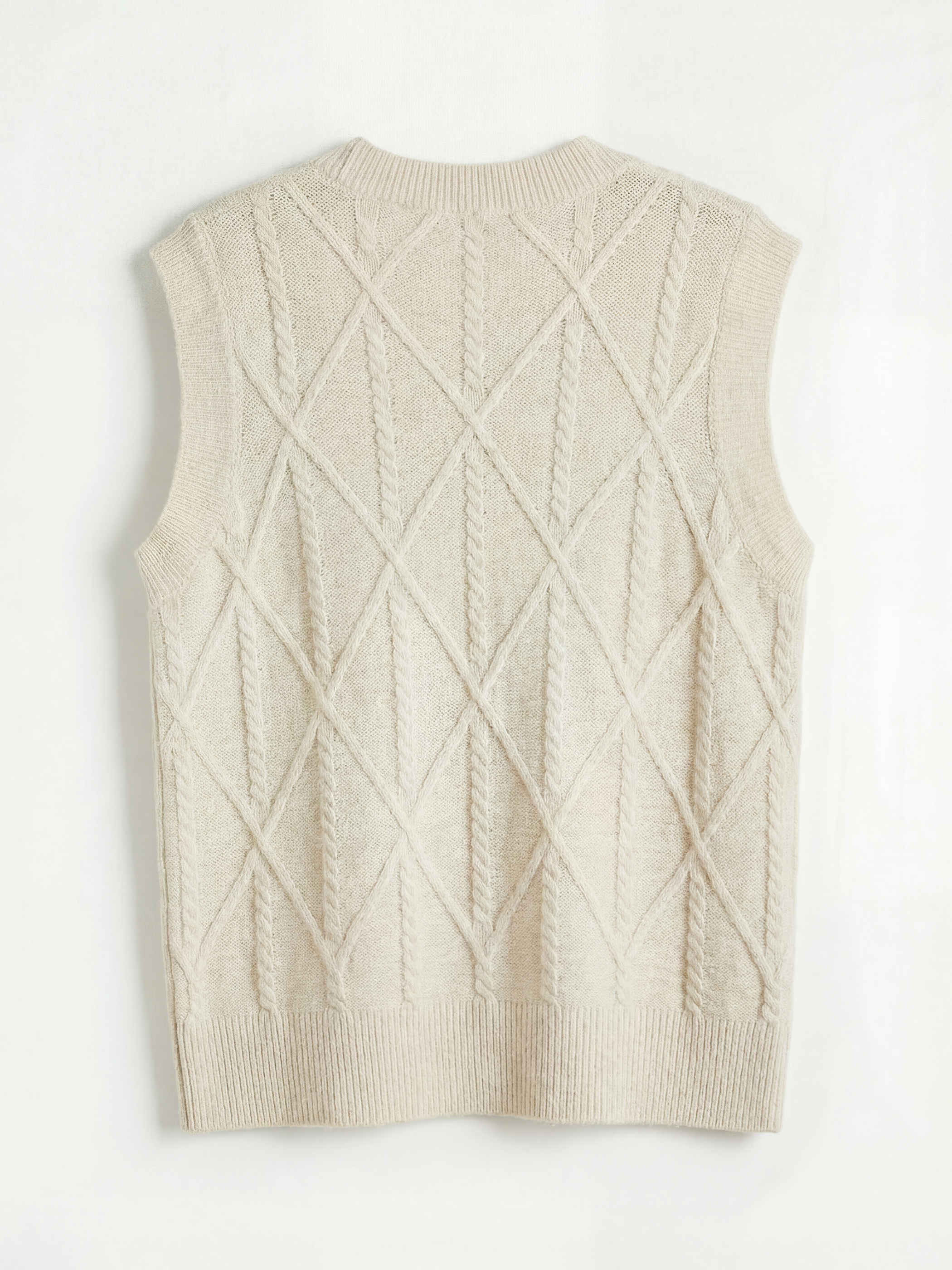 Ekru Baklava Desenli Oversize Kadın Triko Süveter-5