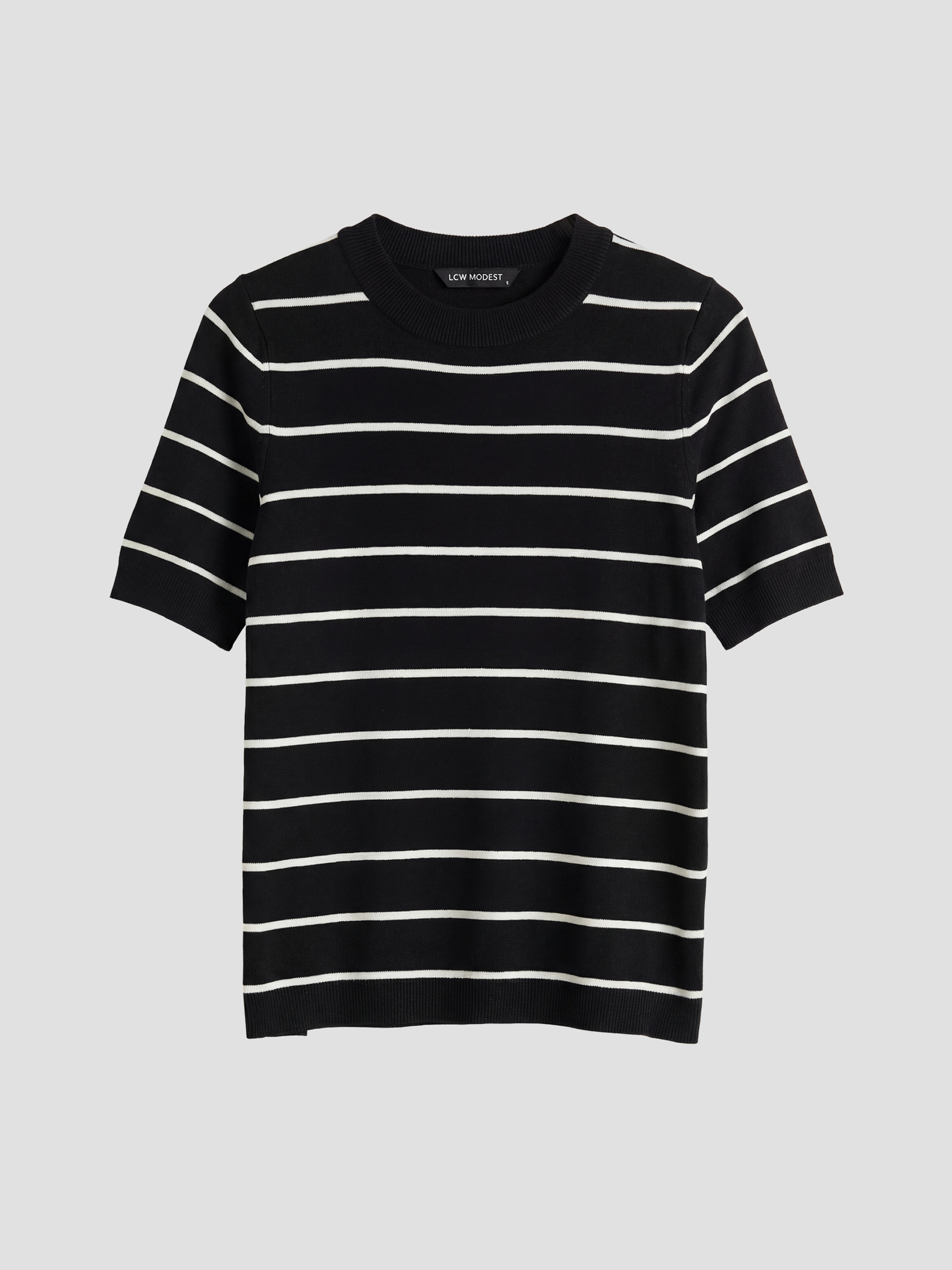 LCW Modest Bisiklet Yaka Çizgili Kadın Triko Kazak - S6KO48Z8-LFC