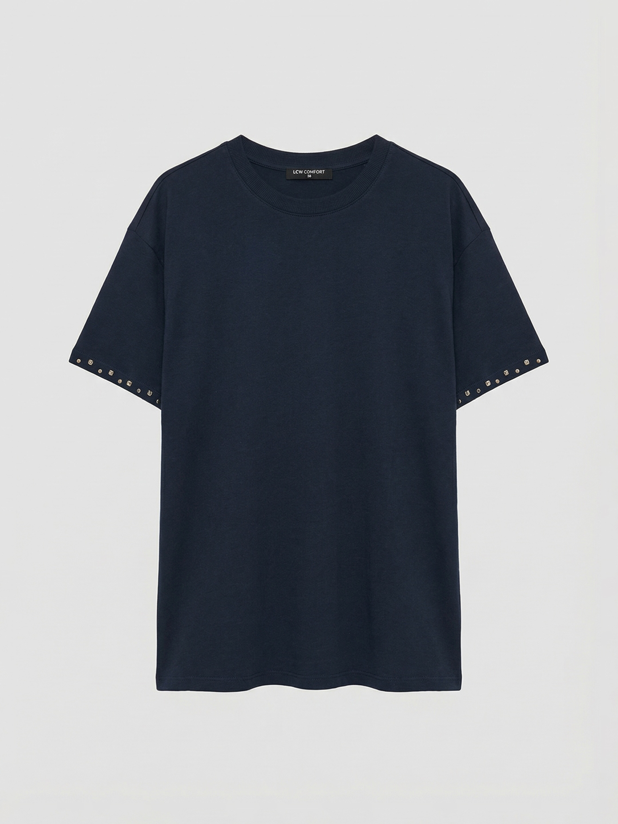 LCW Comfort Bisiklet Yaka Taşlı Soft Touch Kadın Tişört - S6KO52Z8-HEL