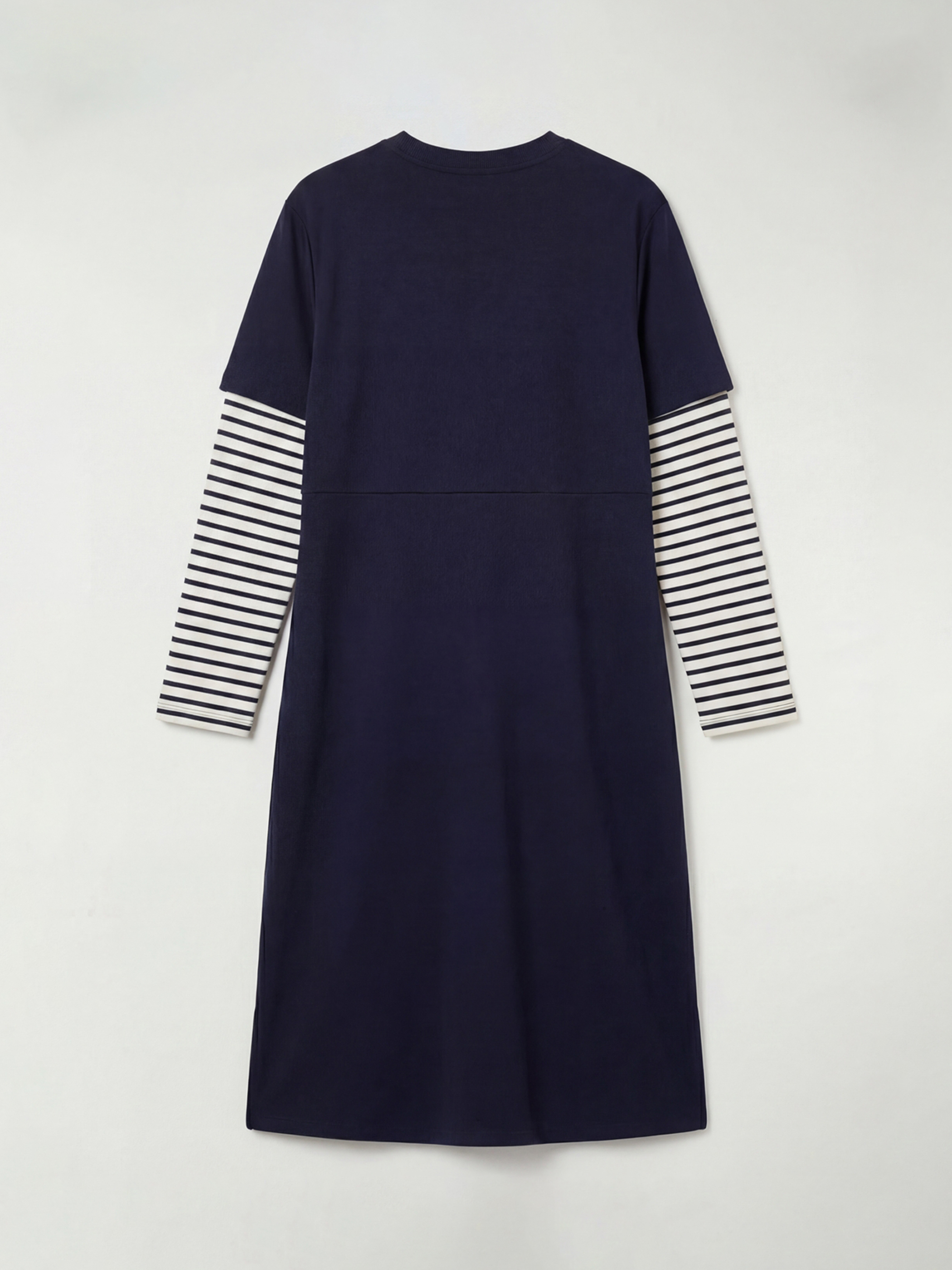 Lacivert Bisiklet Yaka Çizgili Sweat Elbise	-5
