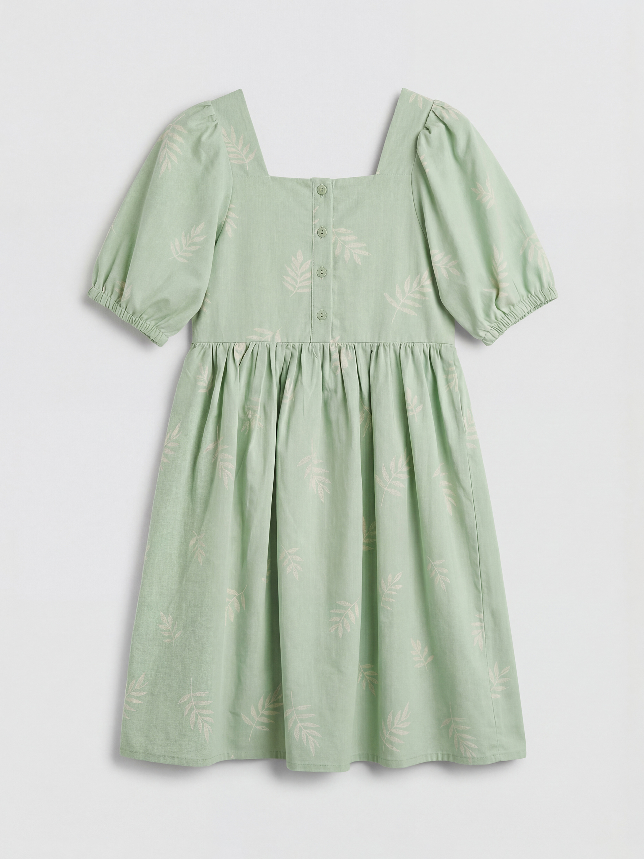 فستان بناتي من البوبلين بطبعة وياقة مربعة-1