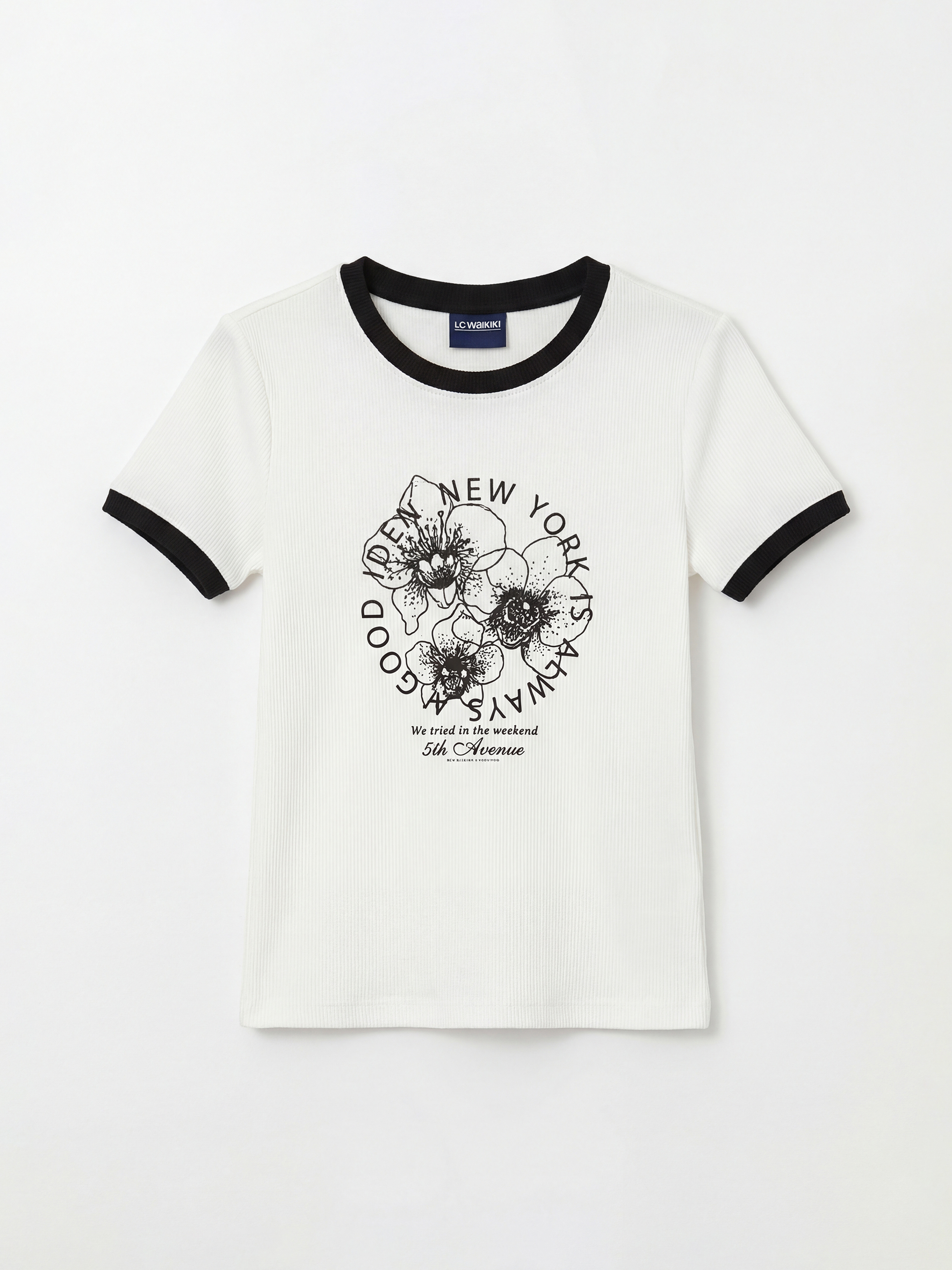 LCW ECO Bisiklet Yaka Baskılı Kız Çocuk Tişört - S6KT22Z4-ZUY