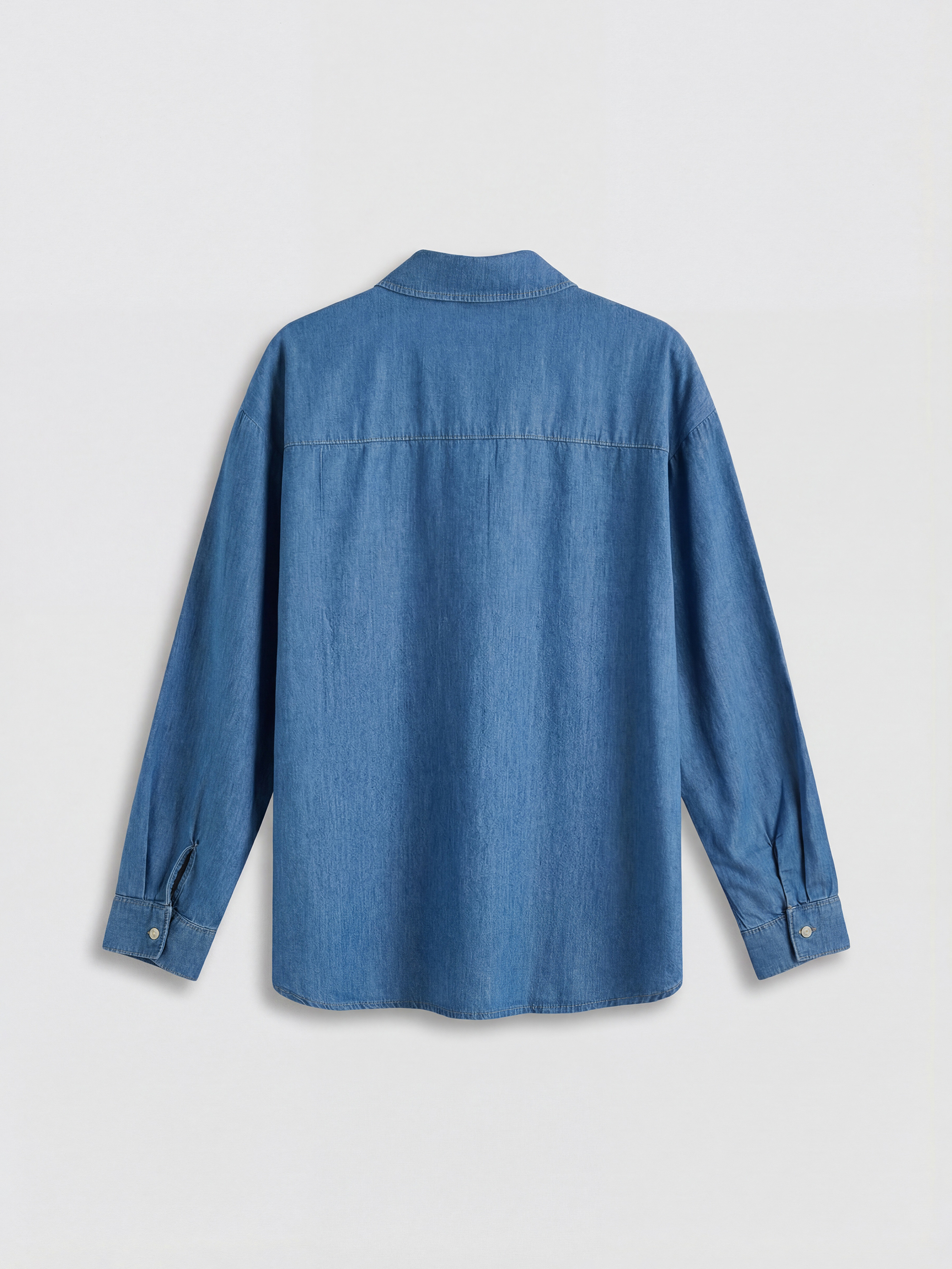 İndigo Oversize Kadın Jean Gömlek-5