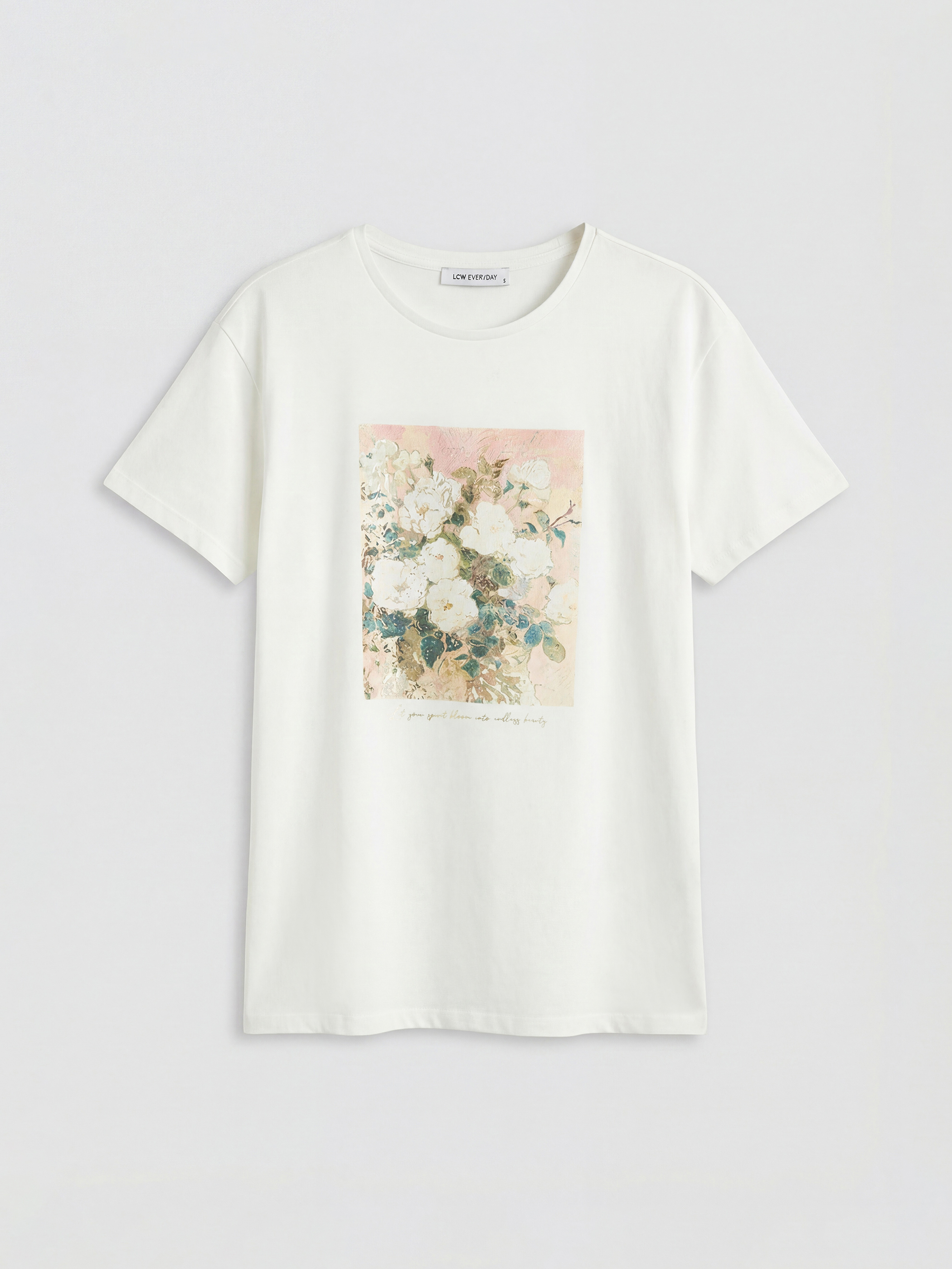 Ekru Bisiklet Yaka Çiçek Baskılı Kadın Body-4