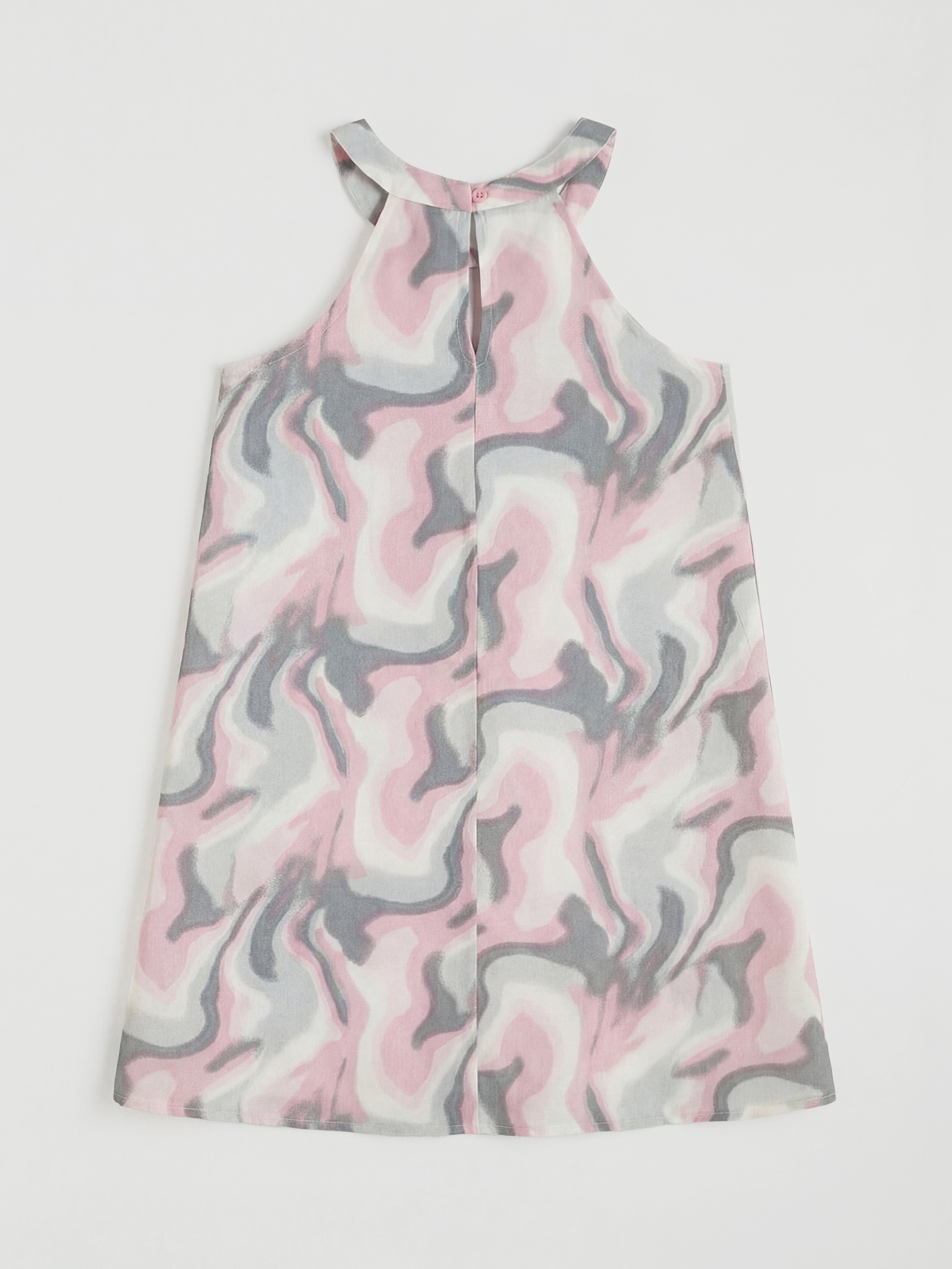 Mor Halter Yaka Desenli Kız Çocuk Elbise-1