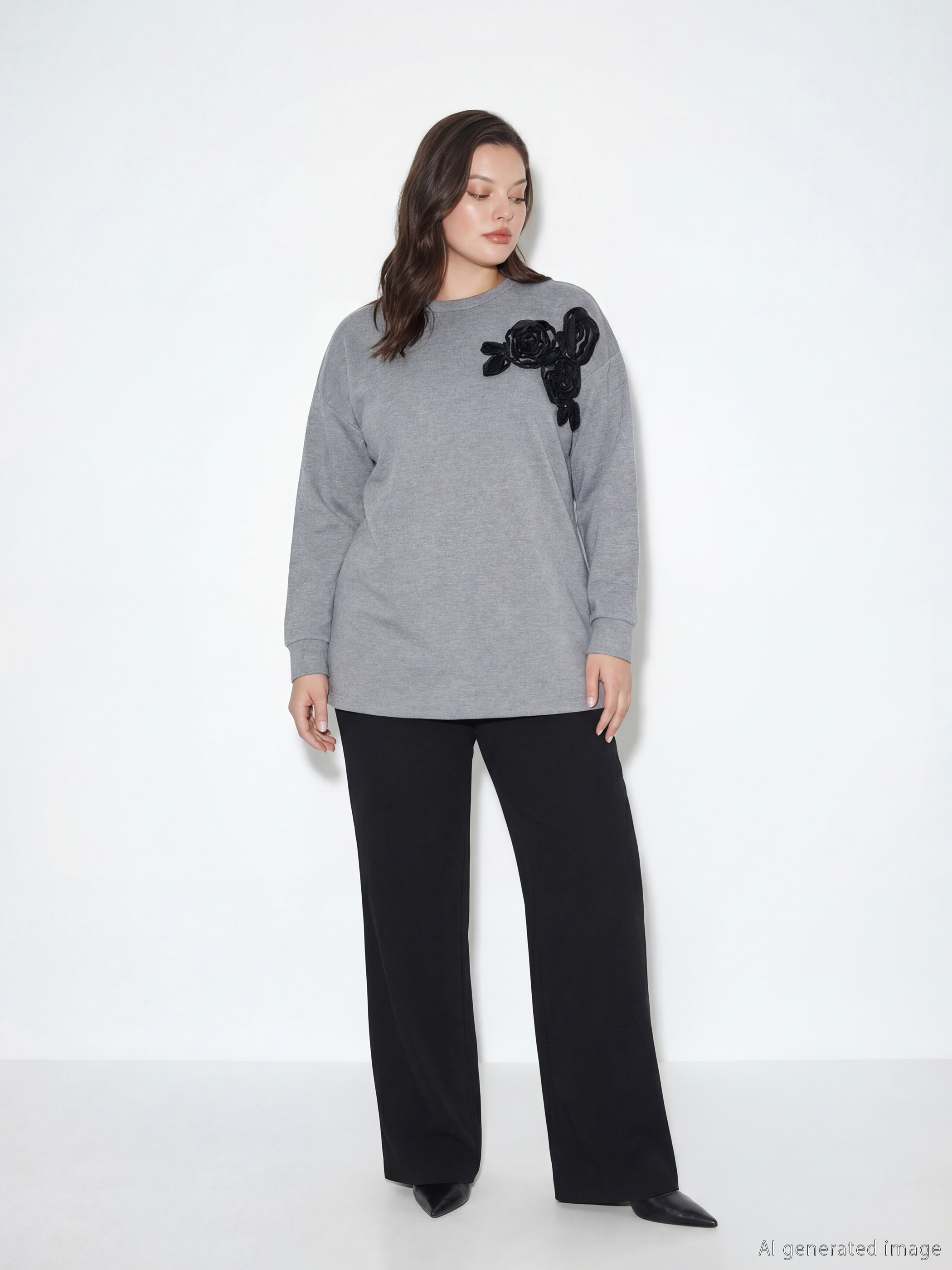 تونیکی سویتشێرت ئۆڤەرسایز بۆ ژنان بە پەیڤەکانی گۆڵ-1