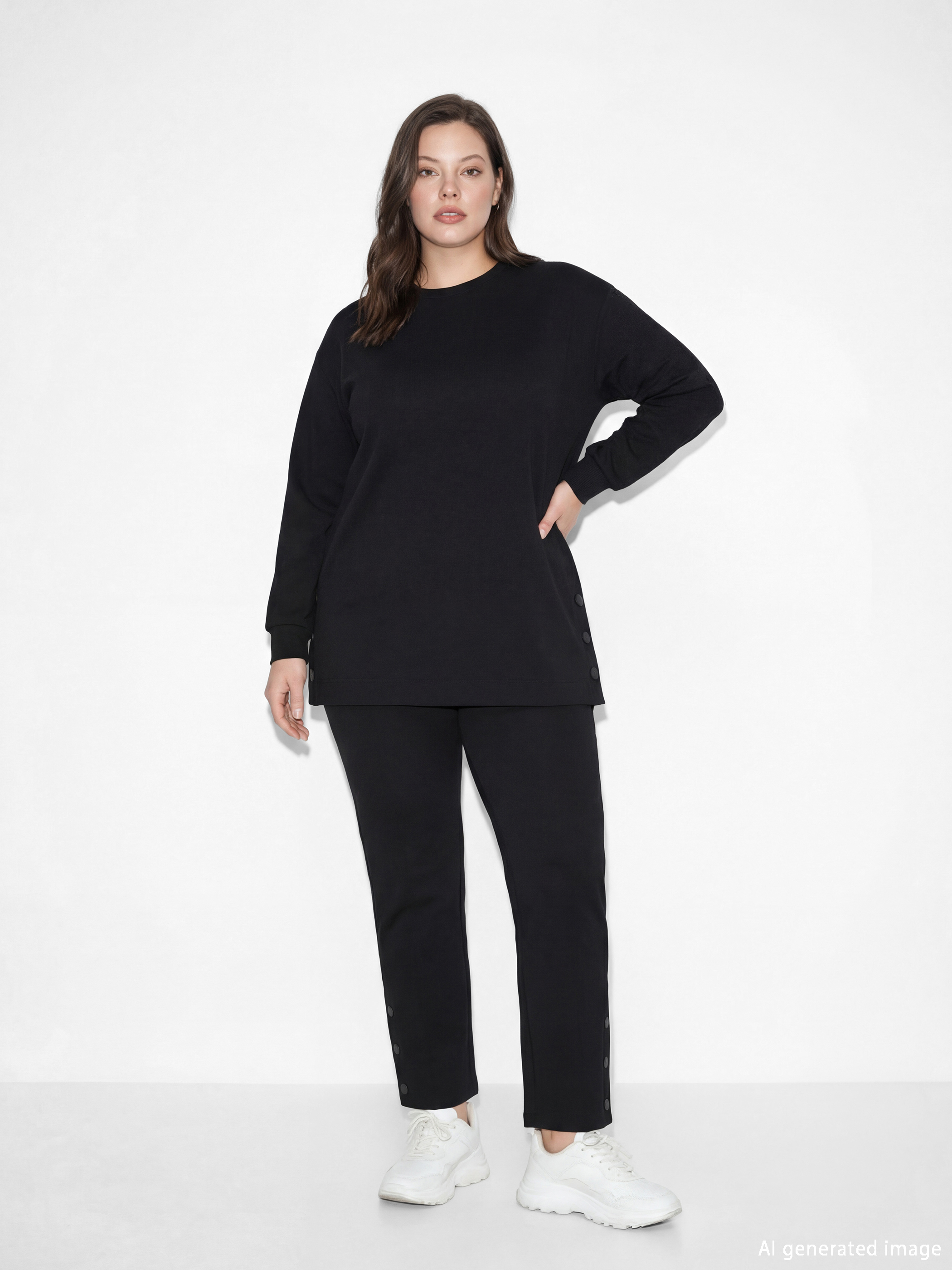 Siyah Soft Touch Oversize Kadın Sweatshirt Tunik-1