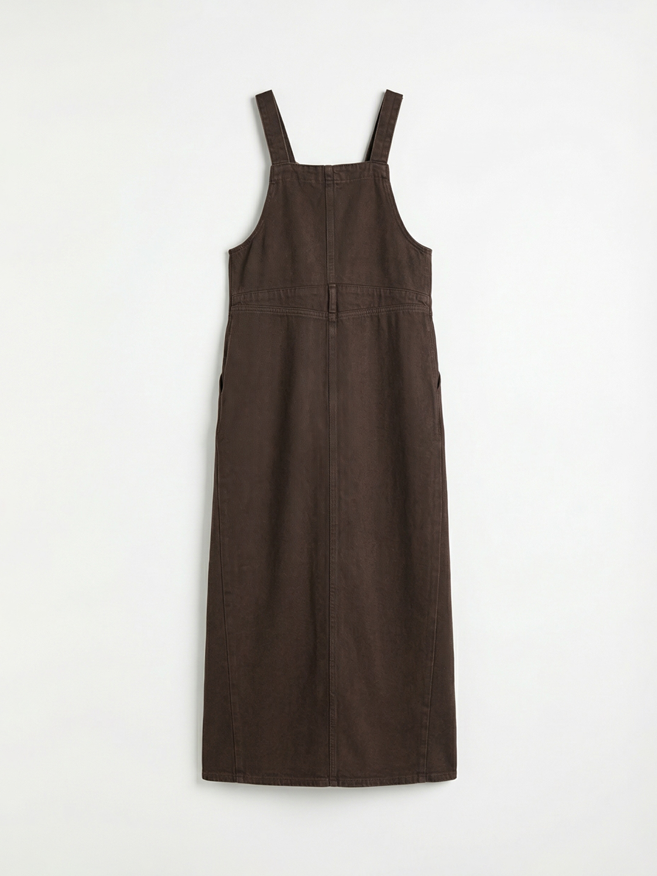 Kahverengi Kare Yaka Kadın Jean Salopet Elbise-1