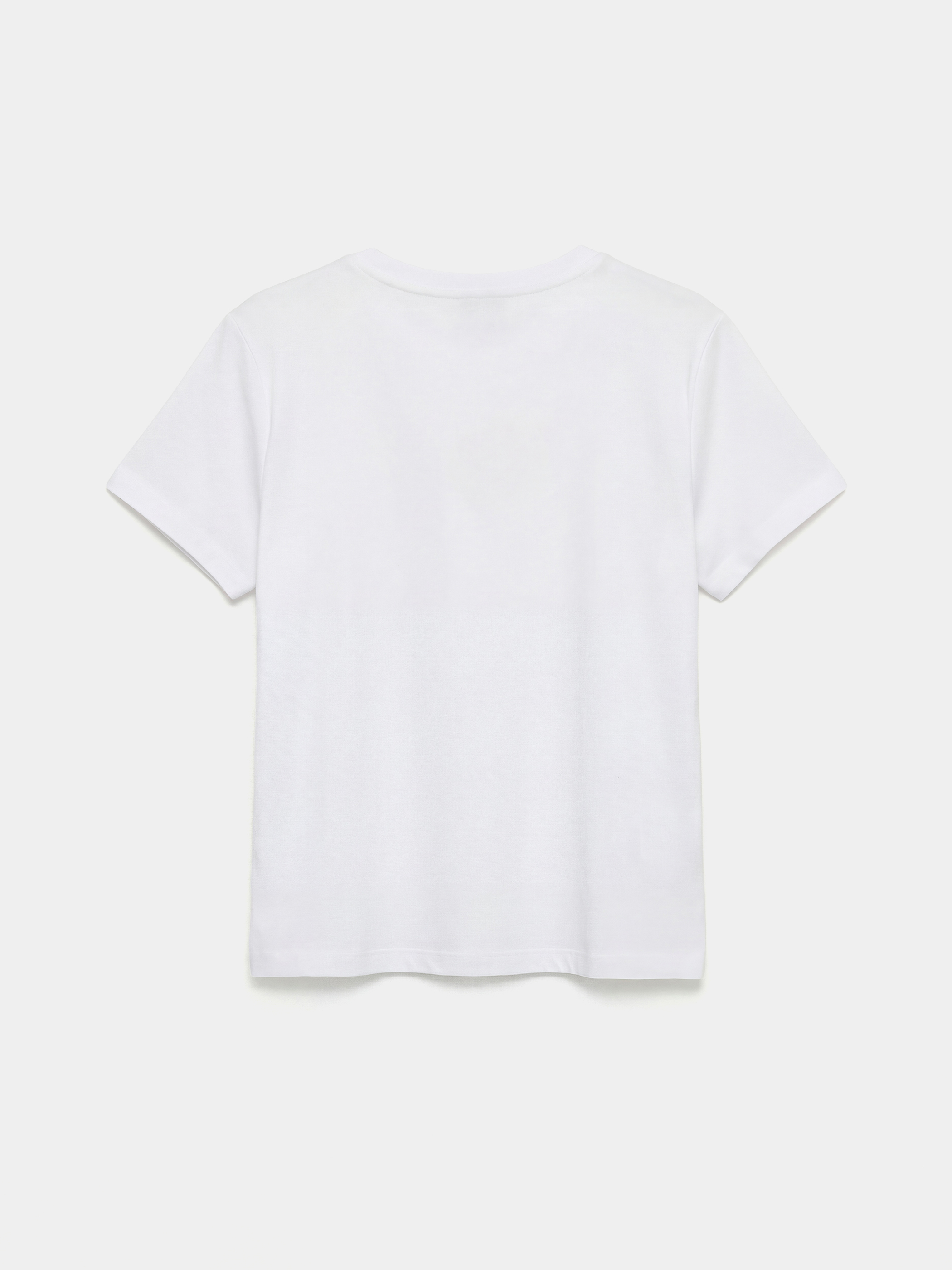 Beyaz Bisiklet Yaka Baskılı Kadın Tişört-5