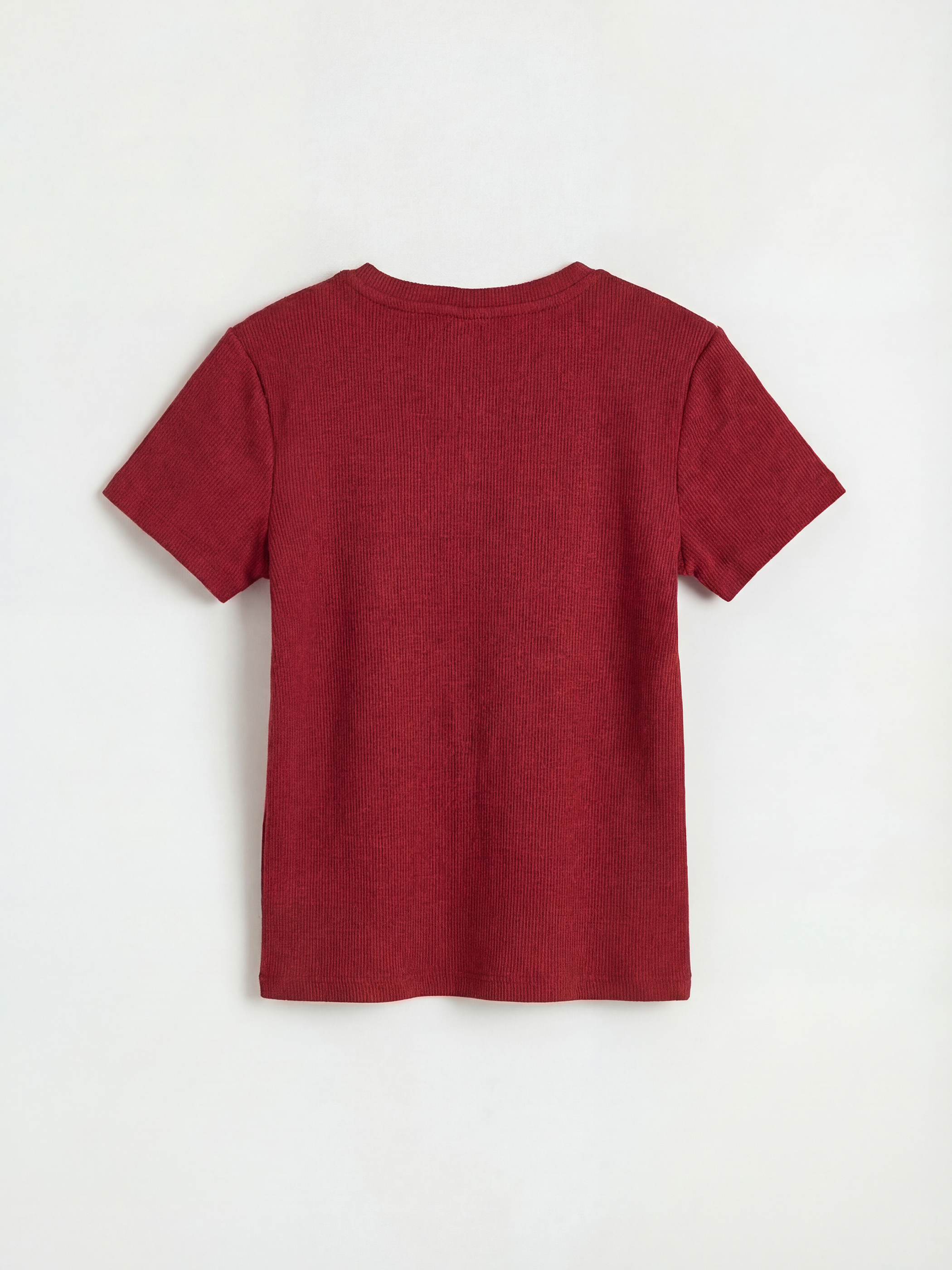 Bordo Bisiklet Yaka Kalp Nakışlı Kız Çocuk Tişört-1