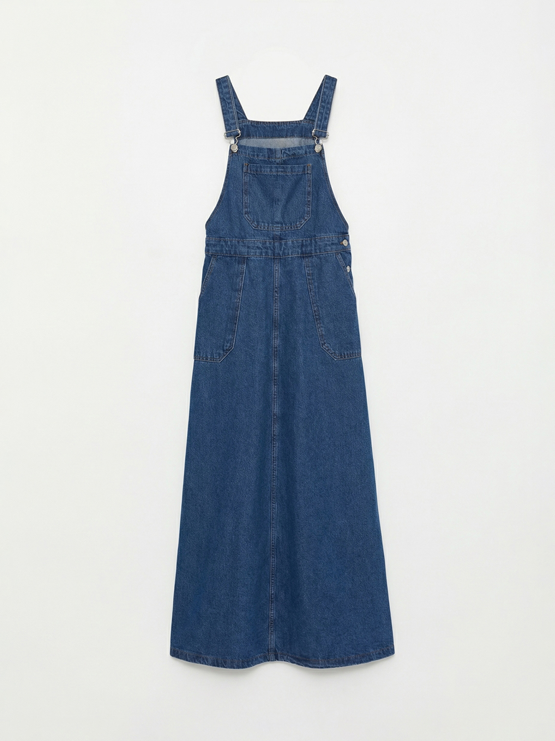 Square Neck Denim Jumpsuit Dress-4