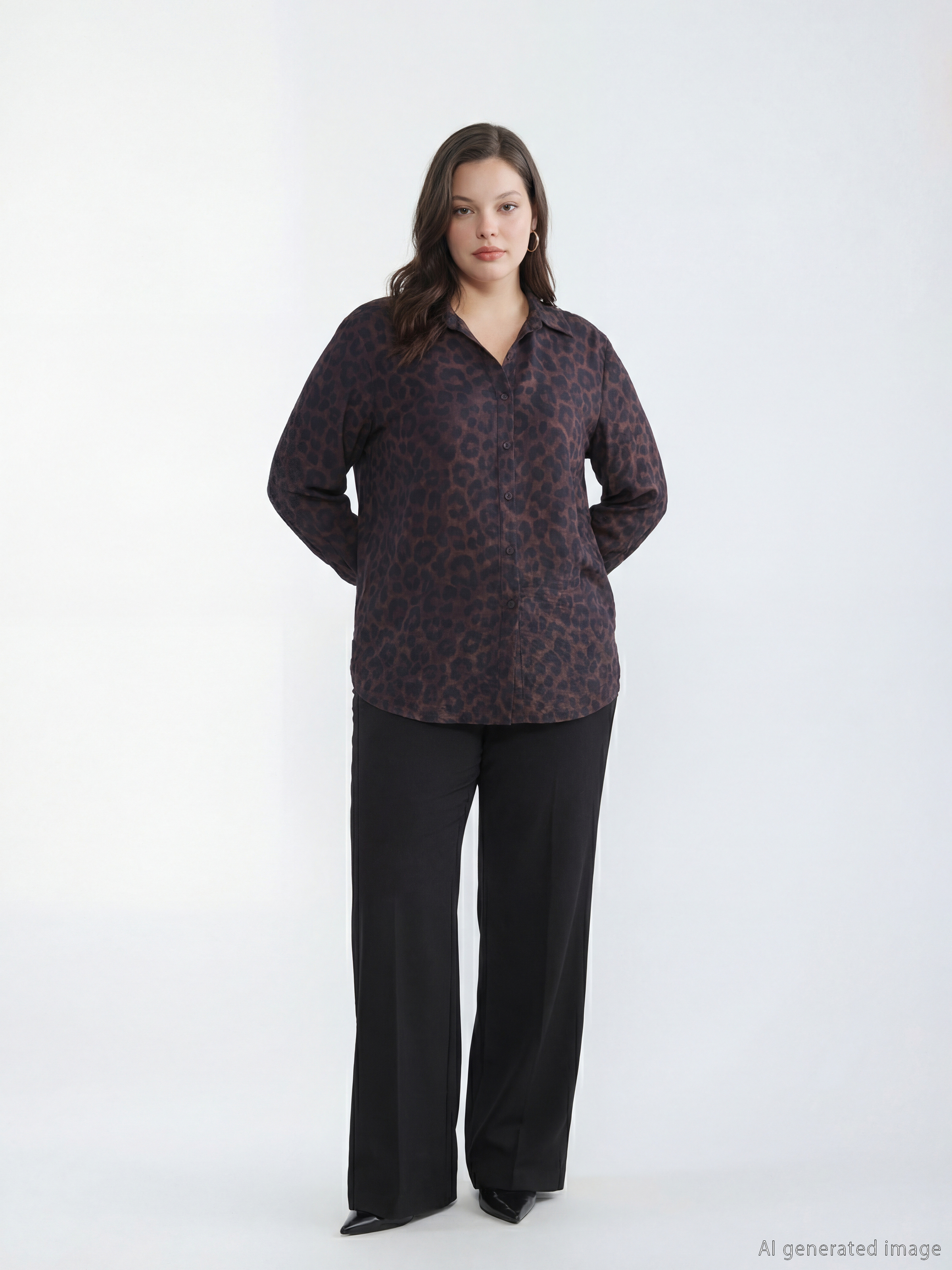 Kahverengi Leopar Desenli Kadın Gömlek-1