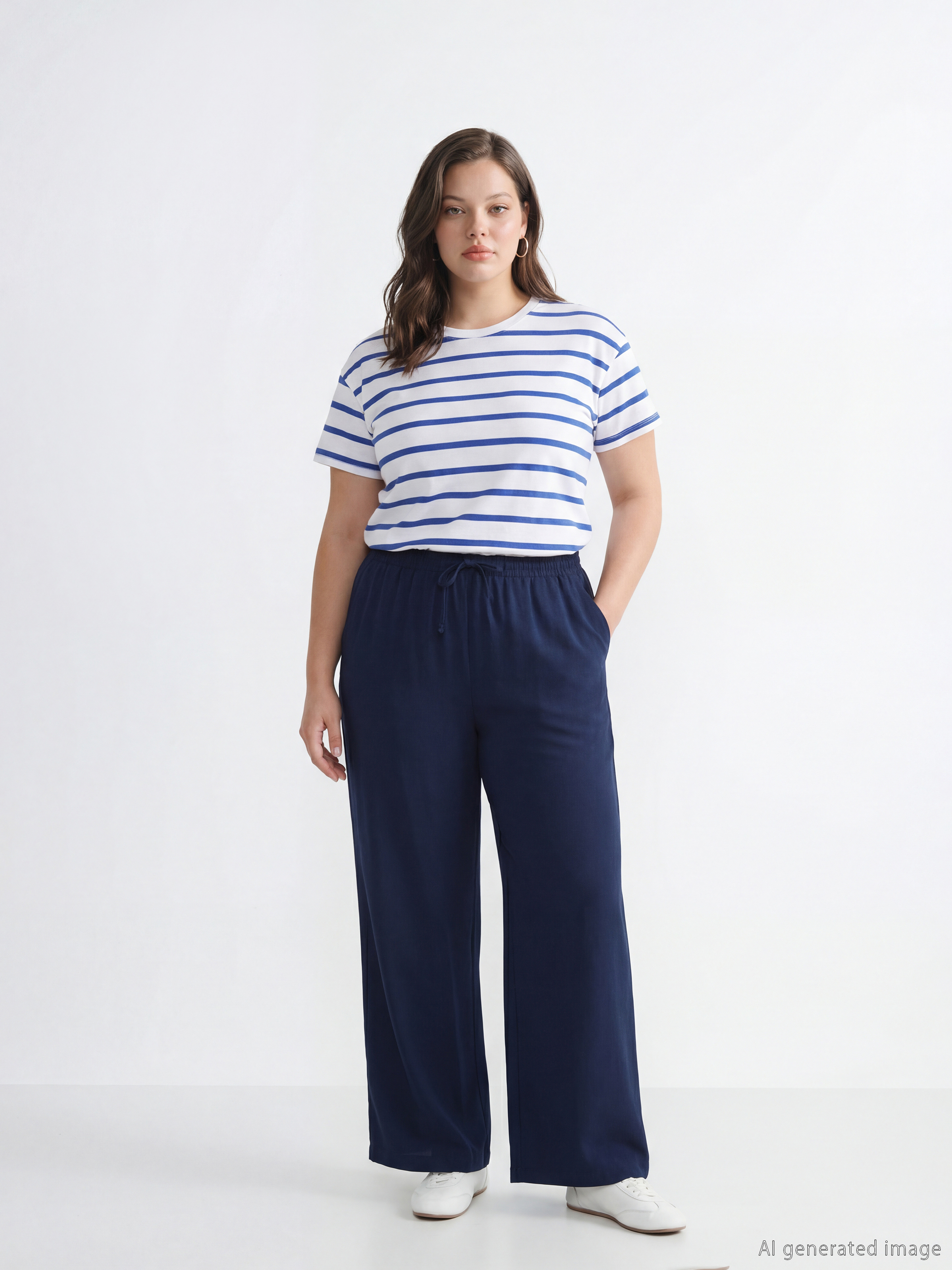 Elastic Waist Wide Leg Women's Trousers-1