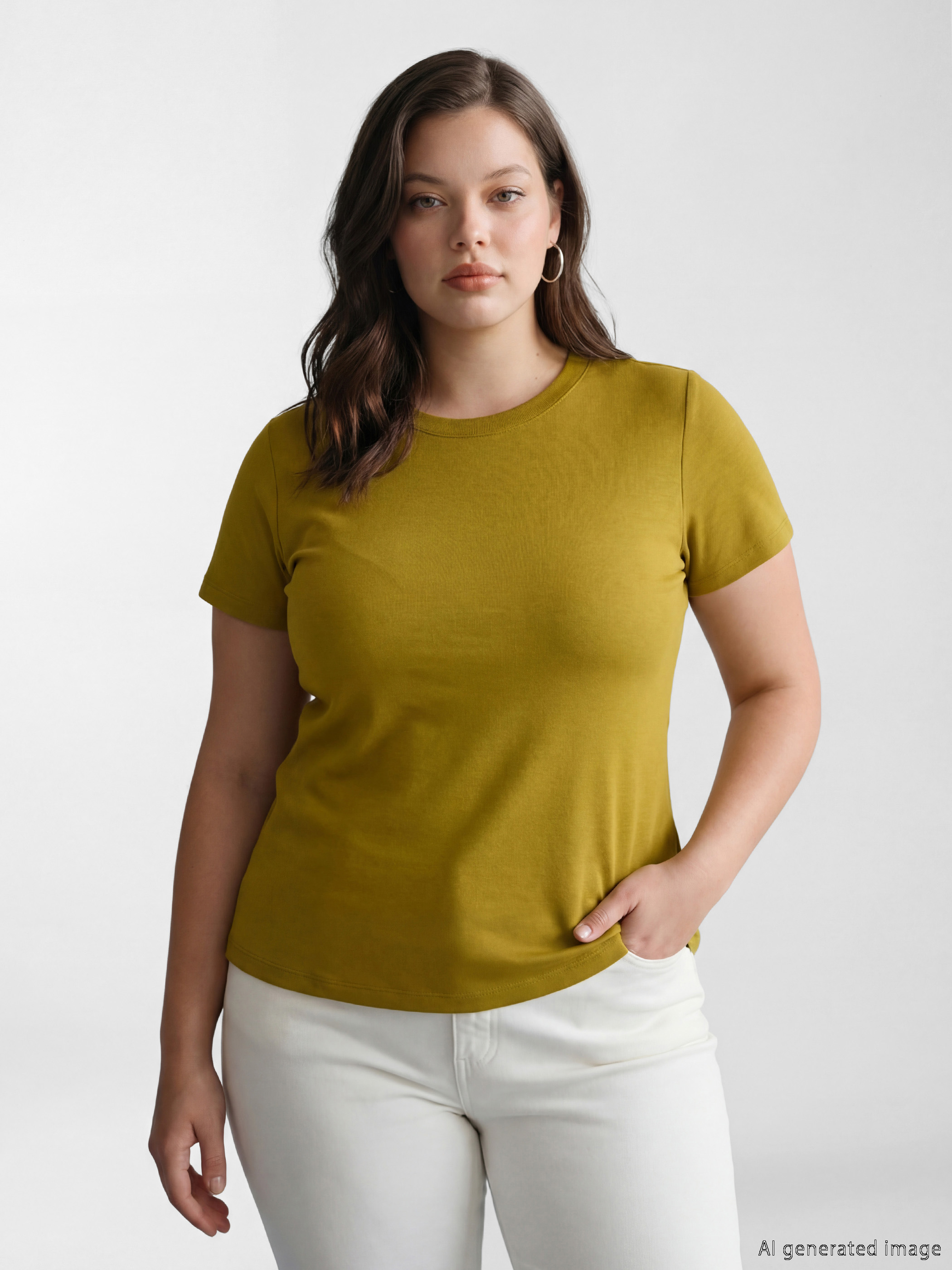 Yeşil Bisiklet Yaka Soft Touch Kadın Tişört	-1