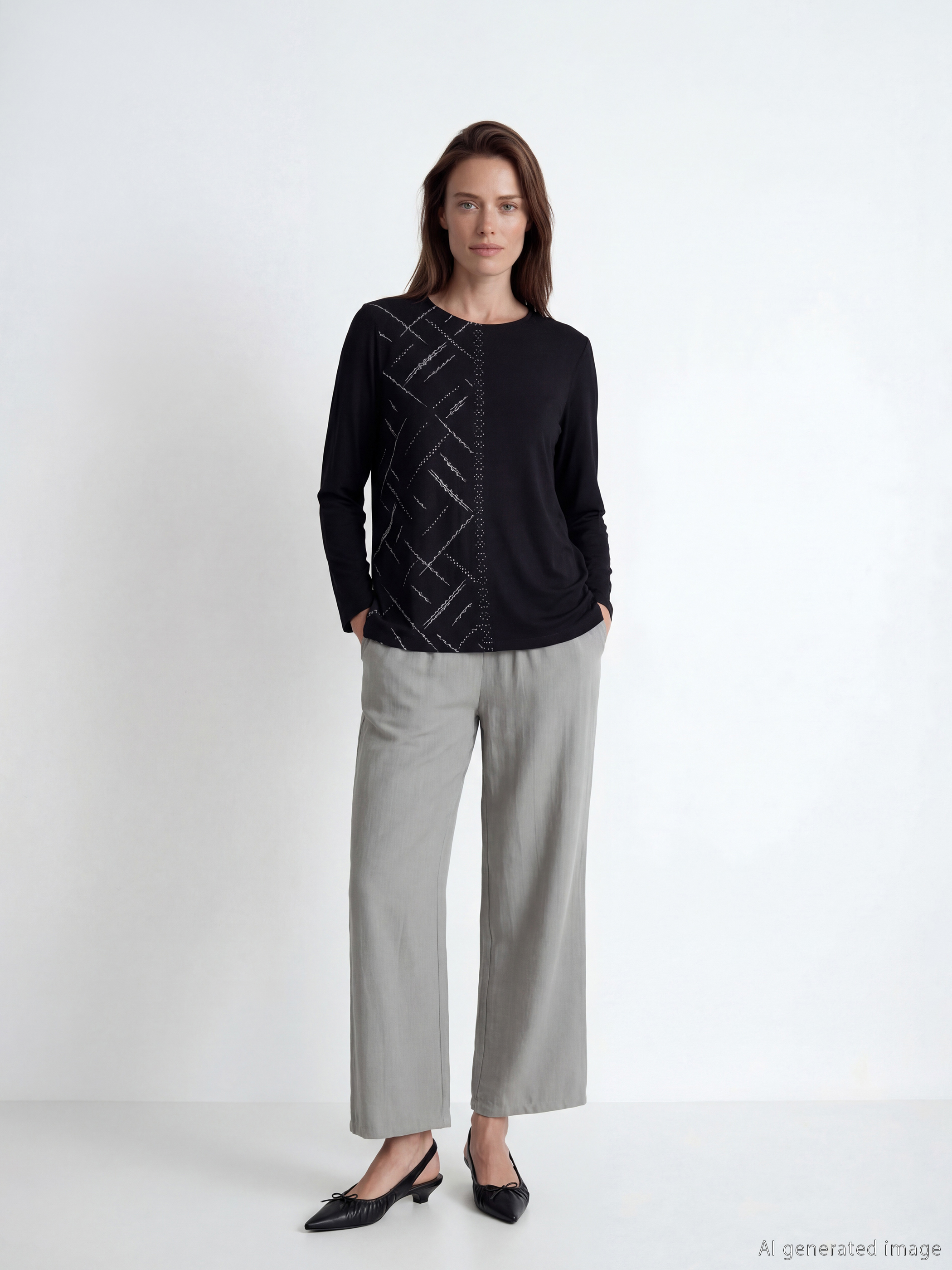 Siyah Bisiklet Yaka Taşlı Bluz-1