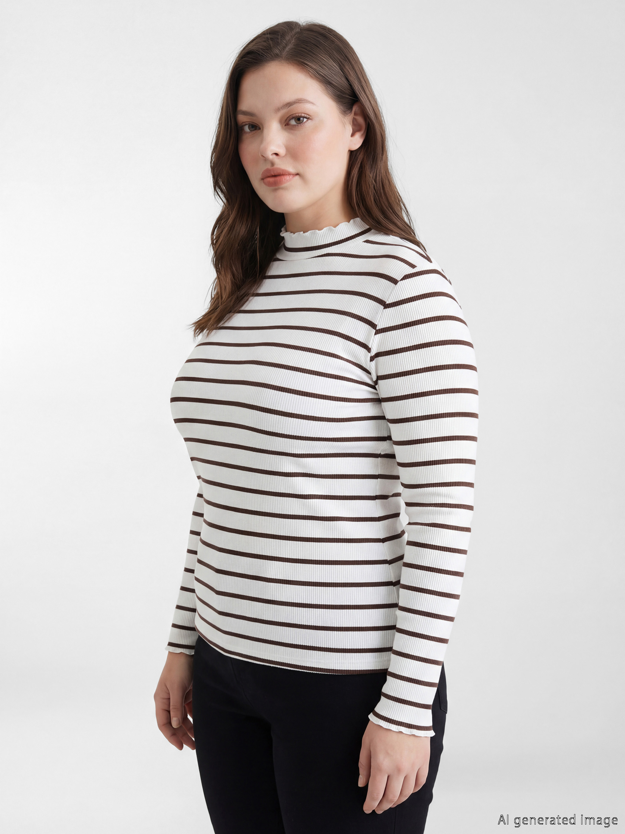 بودي سوت برقبة عالية مخطط.-1