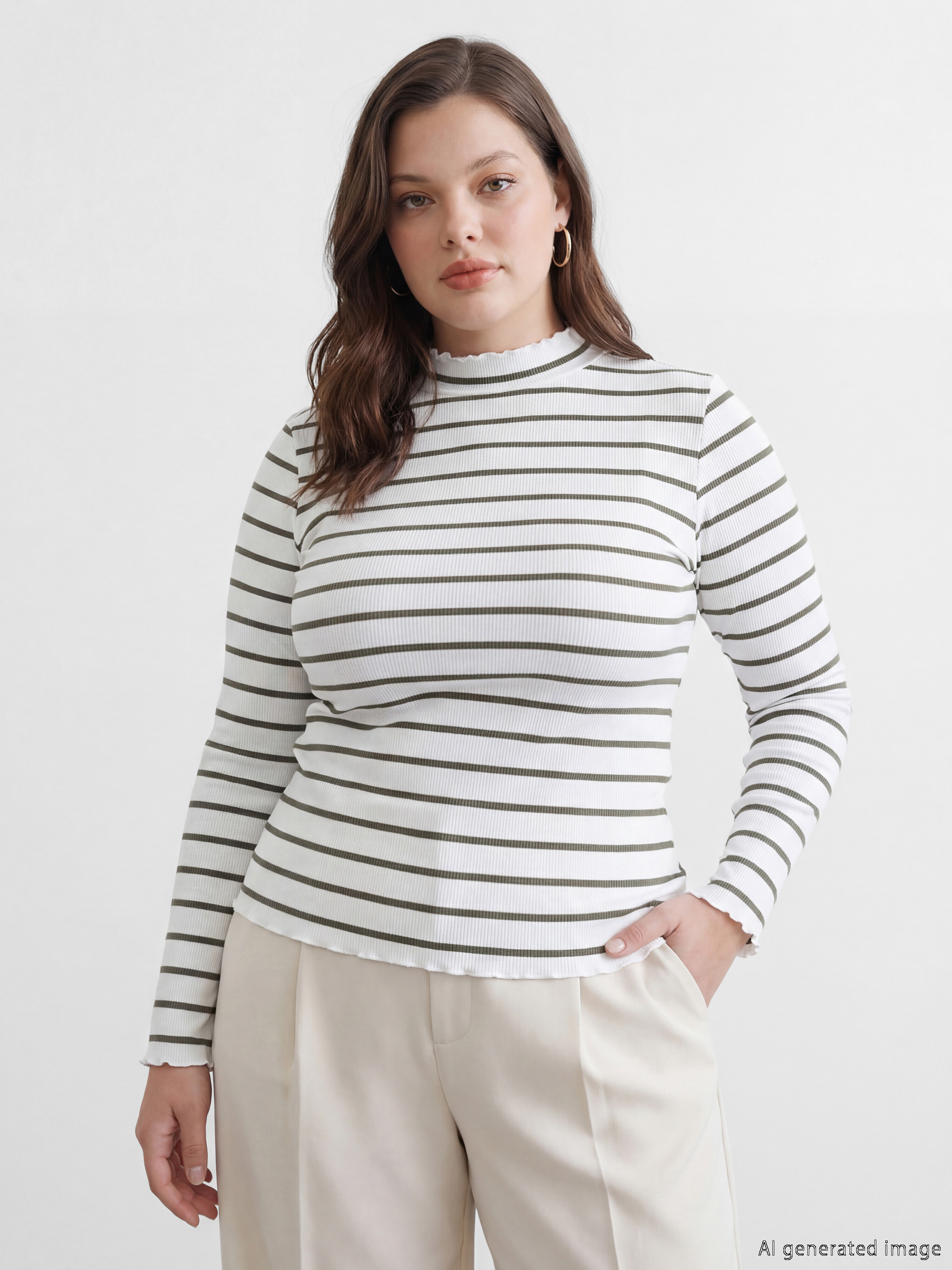 Mock Neck Striped Women's Body-1