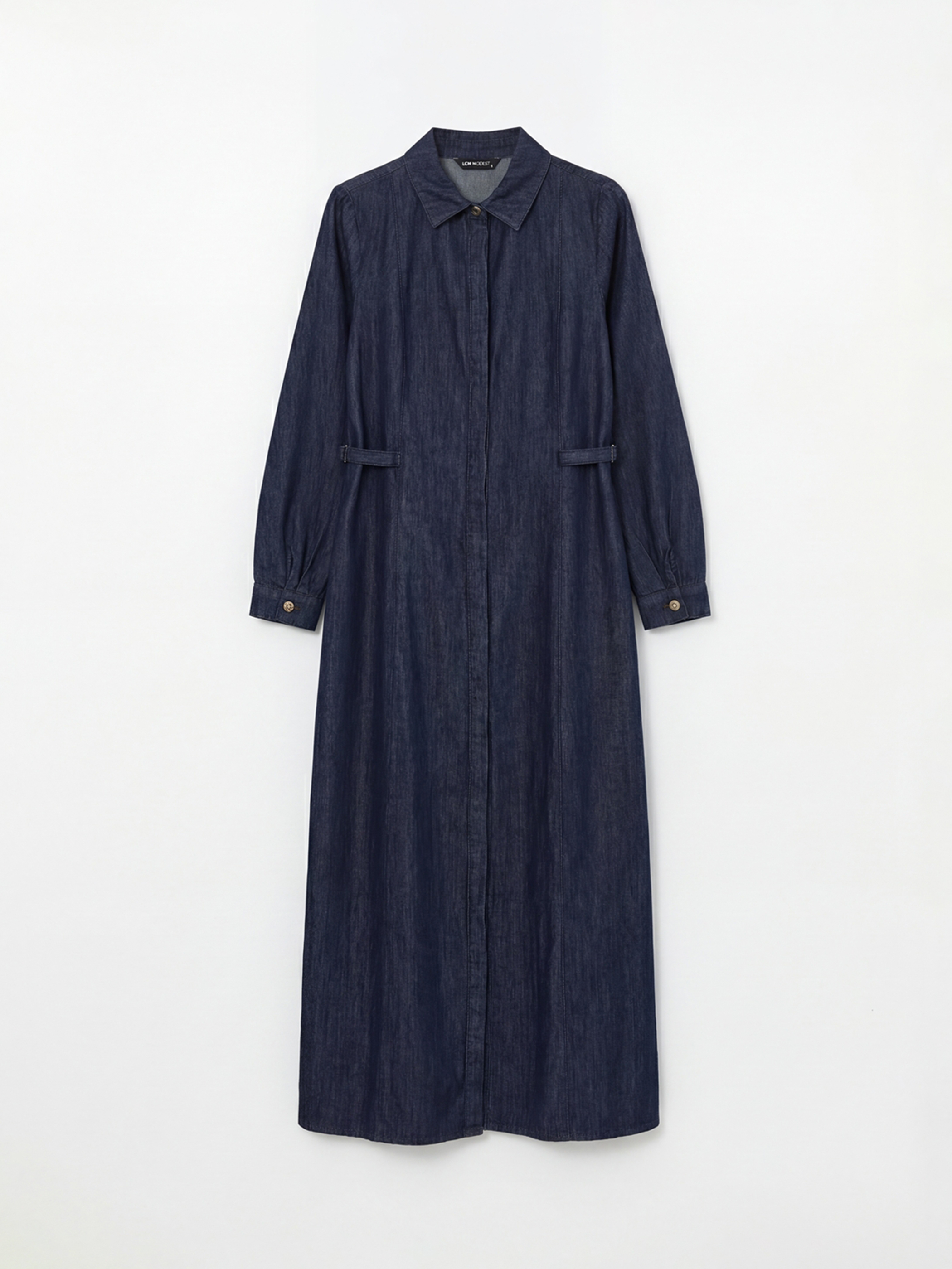 İndigo Gömlek Yaka Kadın Jean Elbise-4