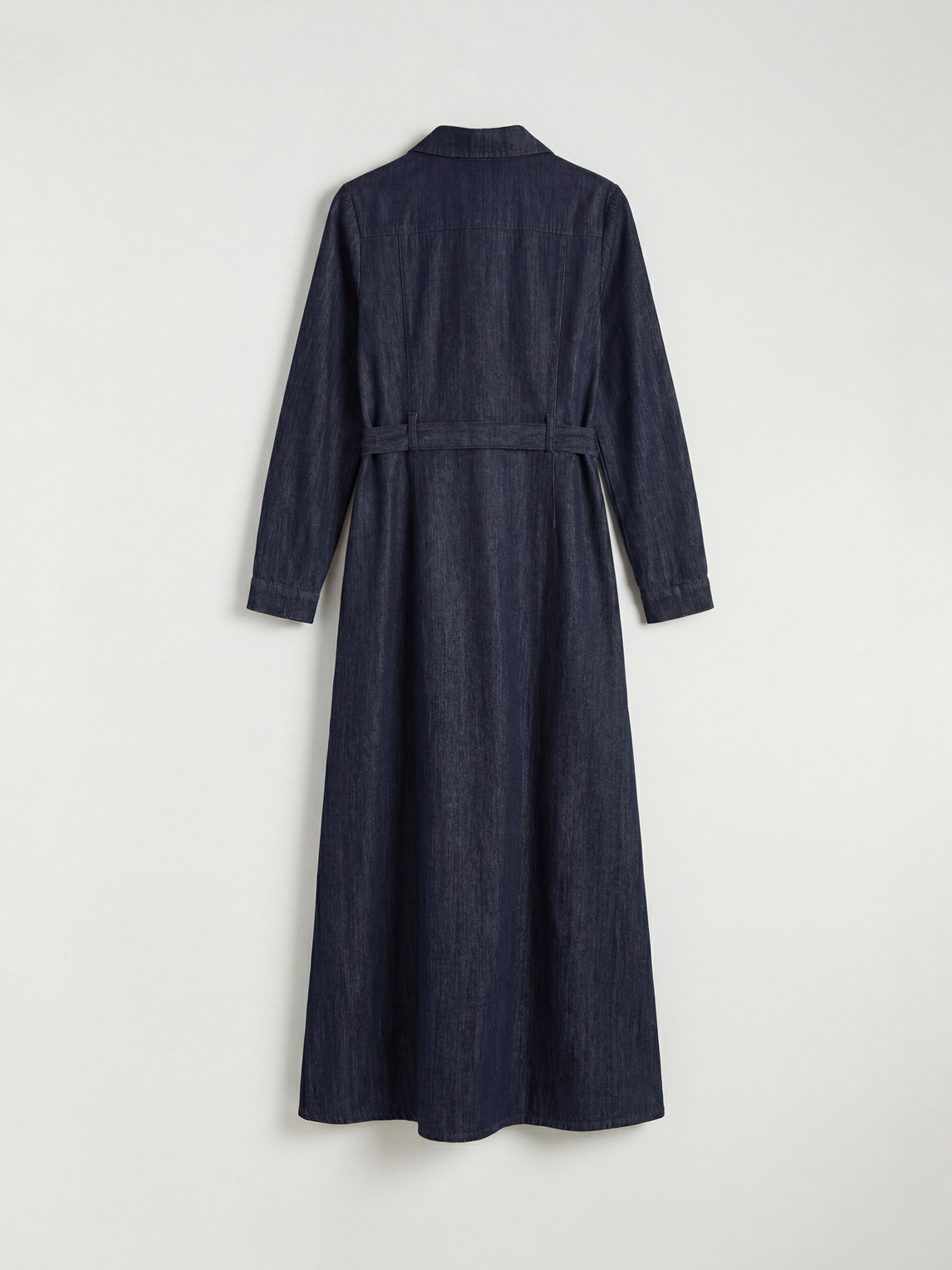 İndigo Gömlek Yaka Kadın Jean Elbise-5