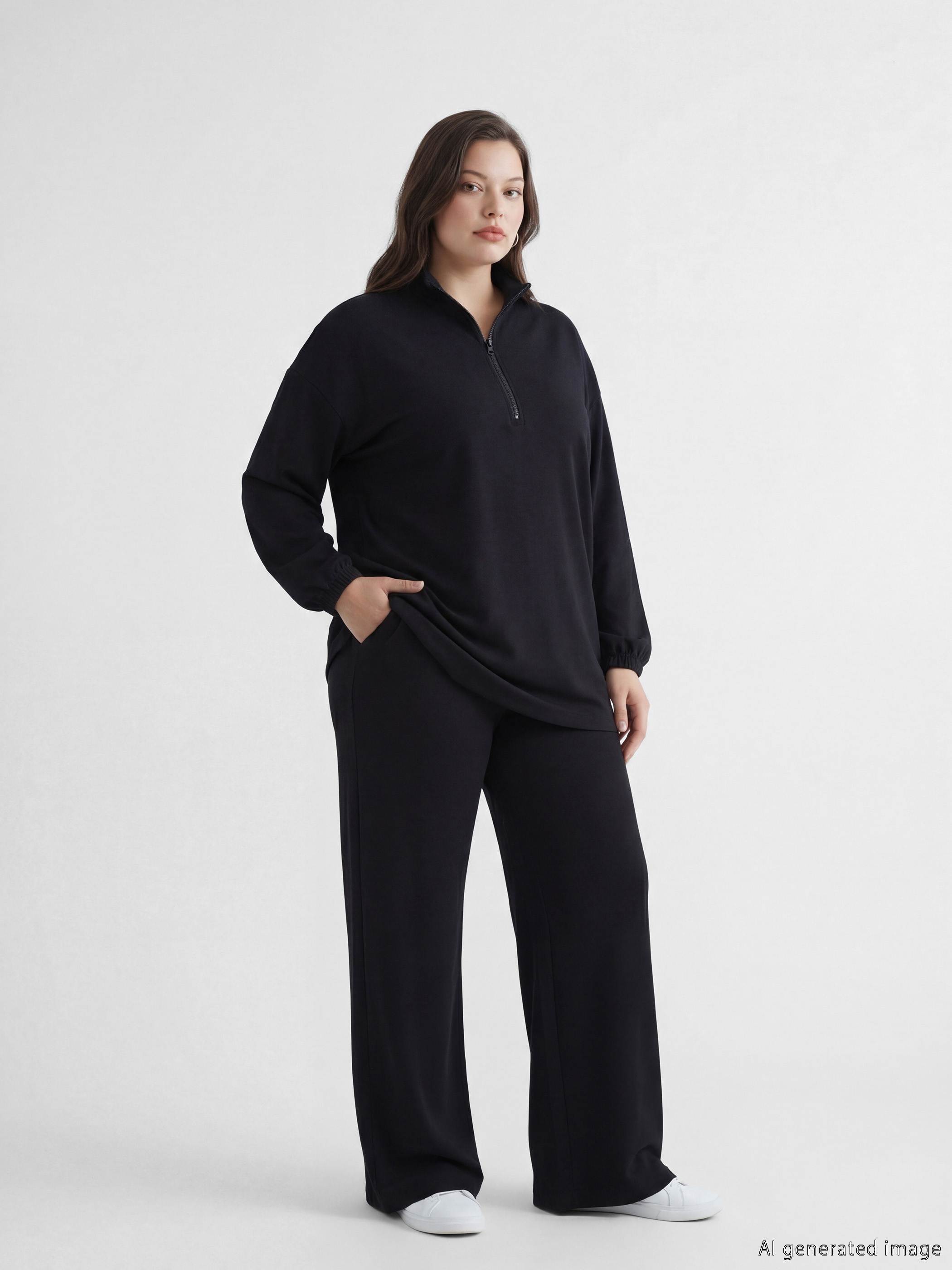 Siyah Beli Lastikli Geniş Paça Kadın Eşofman Altı	-2