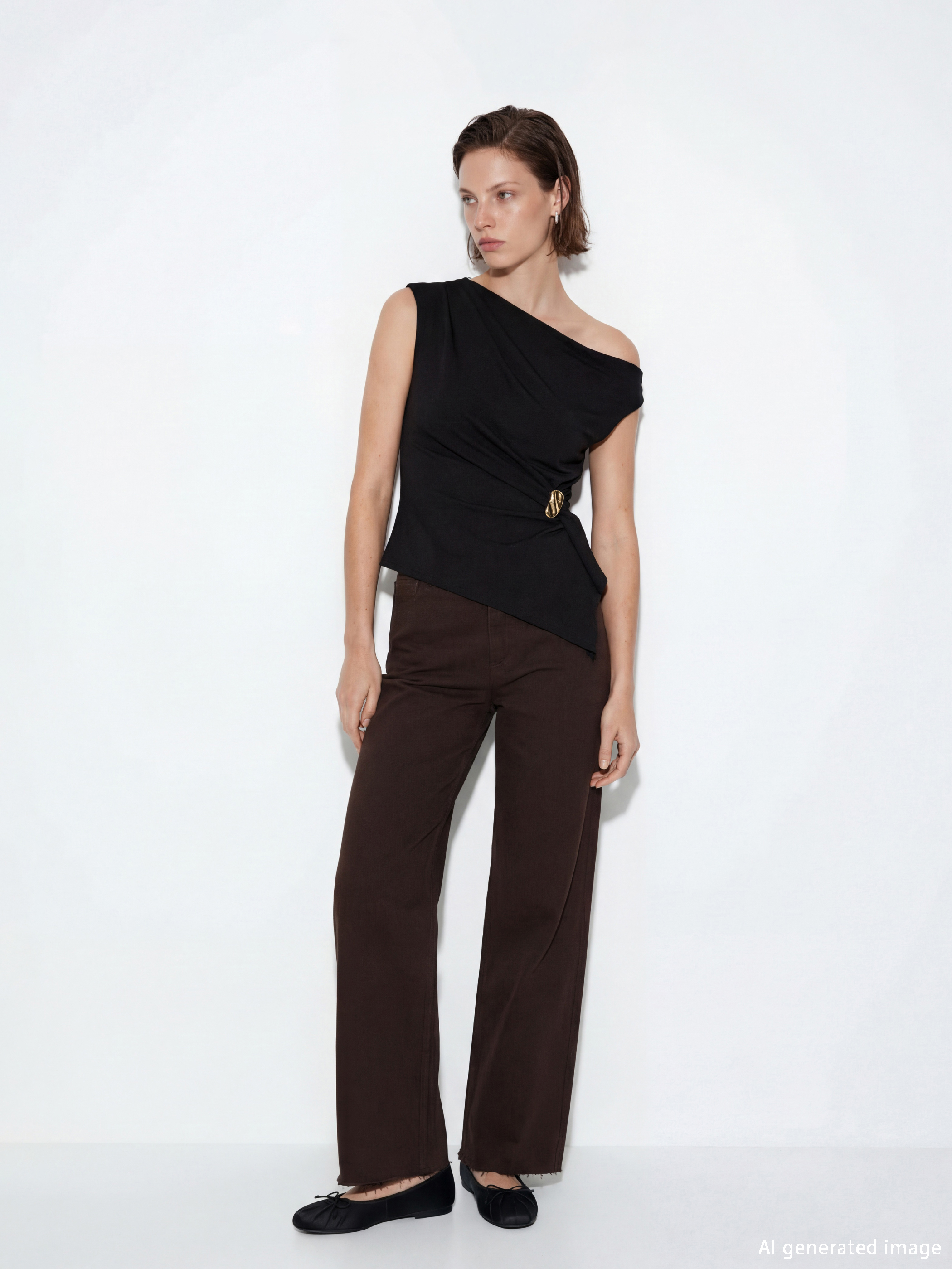 Siyah Dökümlü Yaka Büzgülü Bluz-1