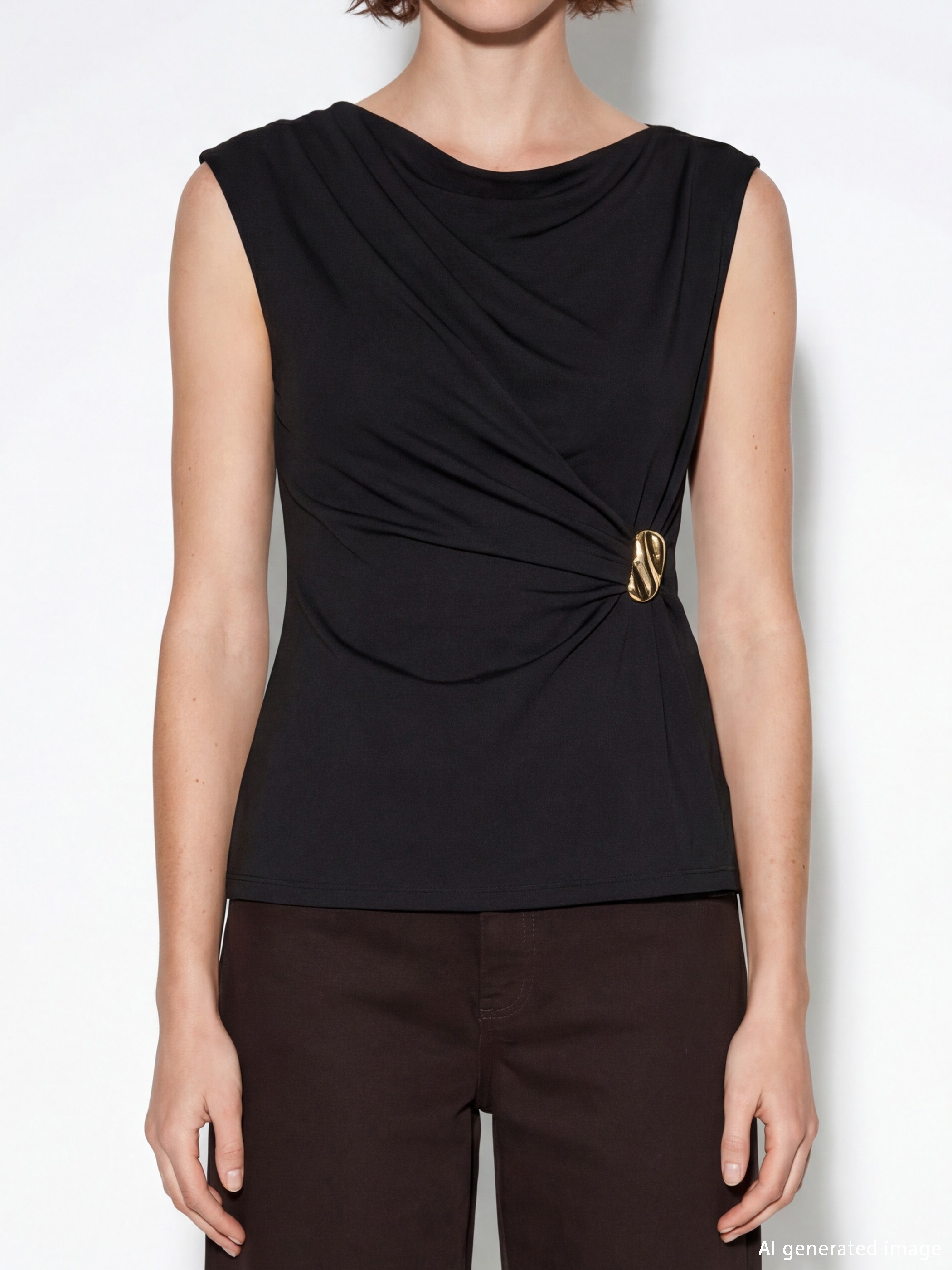 Siyah Dökümlü Yaka Büzgülü Bluz-2