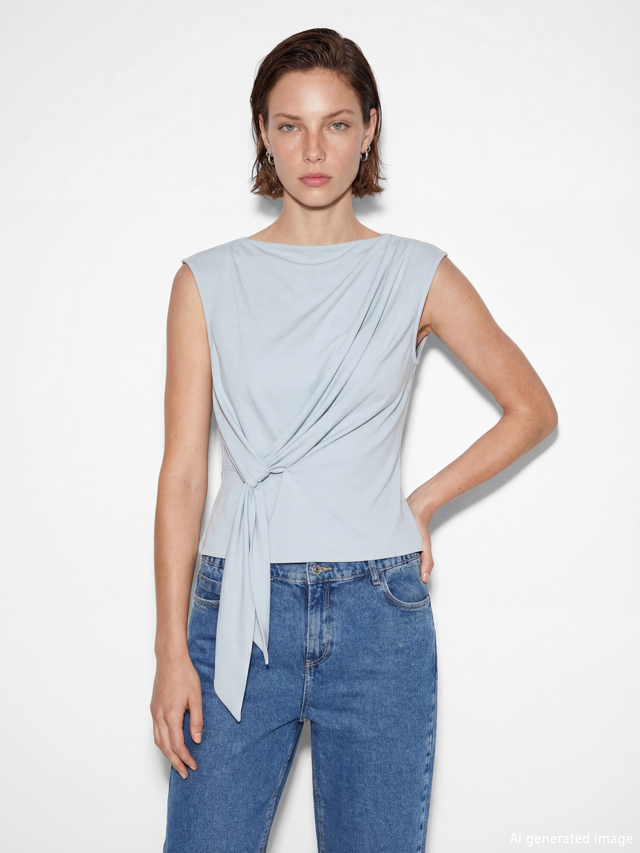 LCW Vision Slash Neck Ruched Blouse