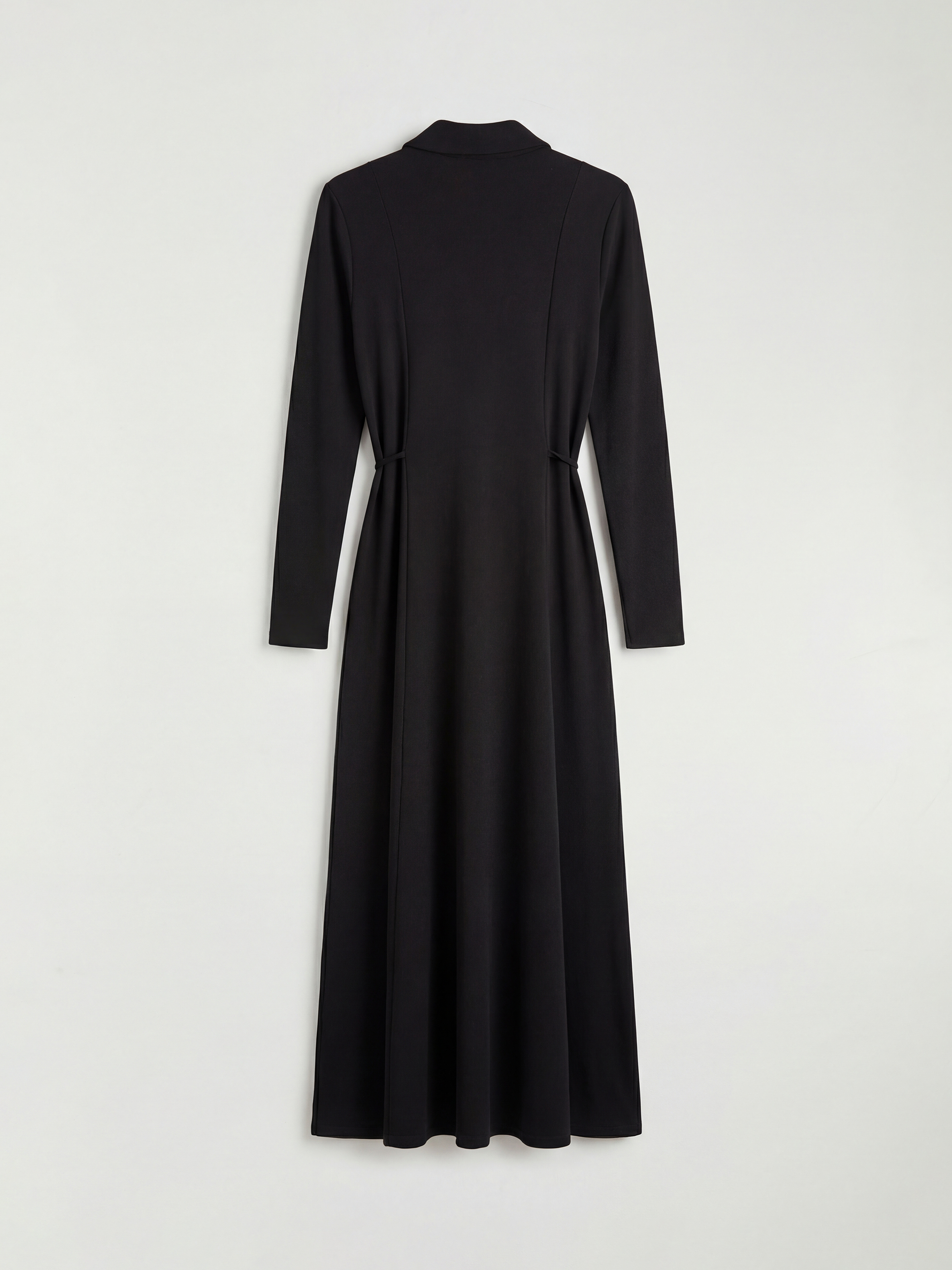 Siyah Gömlek Yaka Belden Oturtmalı Elbise-1