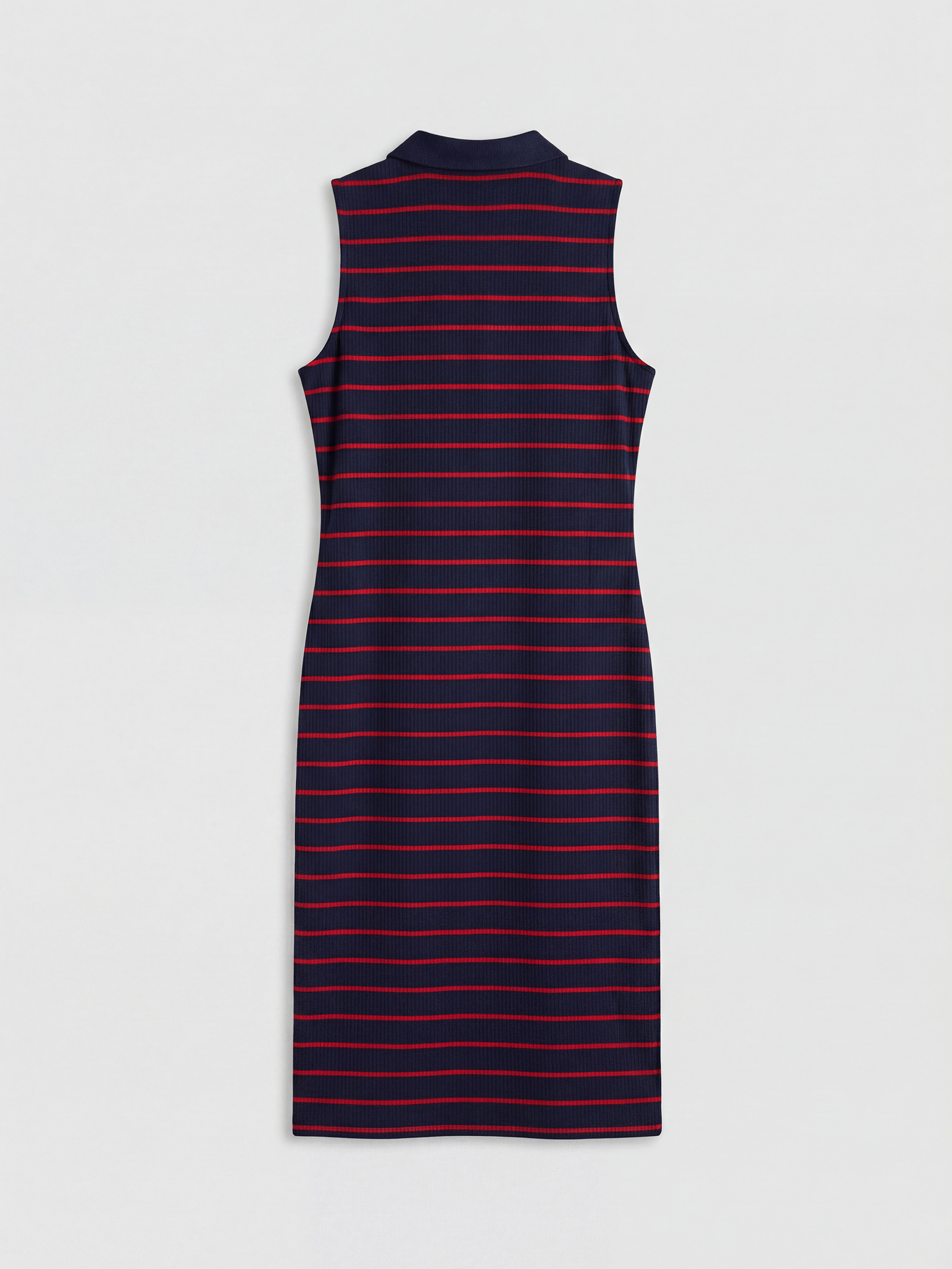 Polo Neck Striped Slit Dress-5