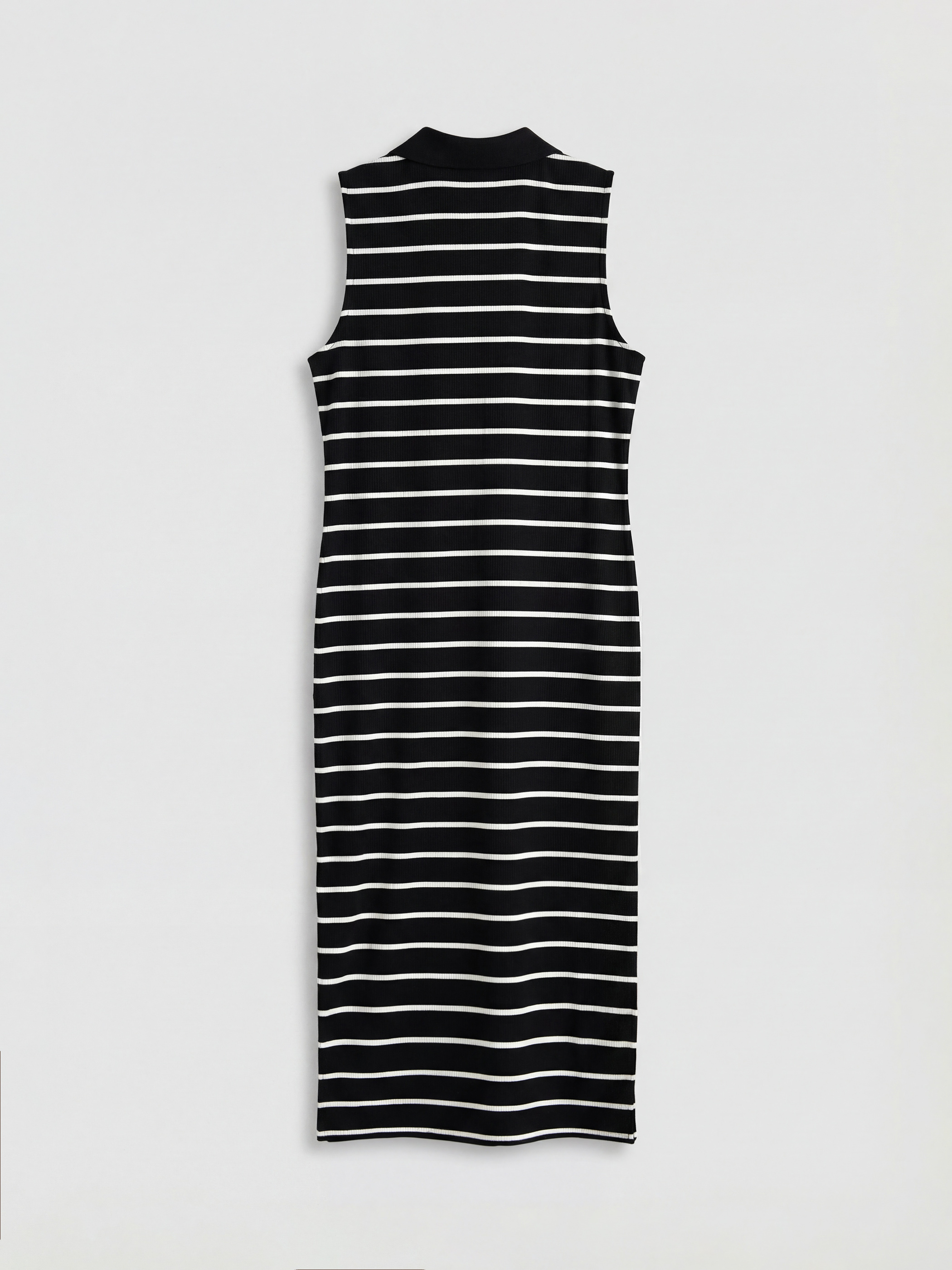 Polo Yaka Çizgili Yırtmaçlı Elbise-5