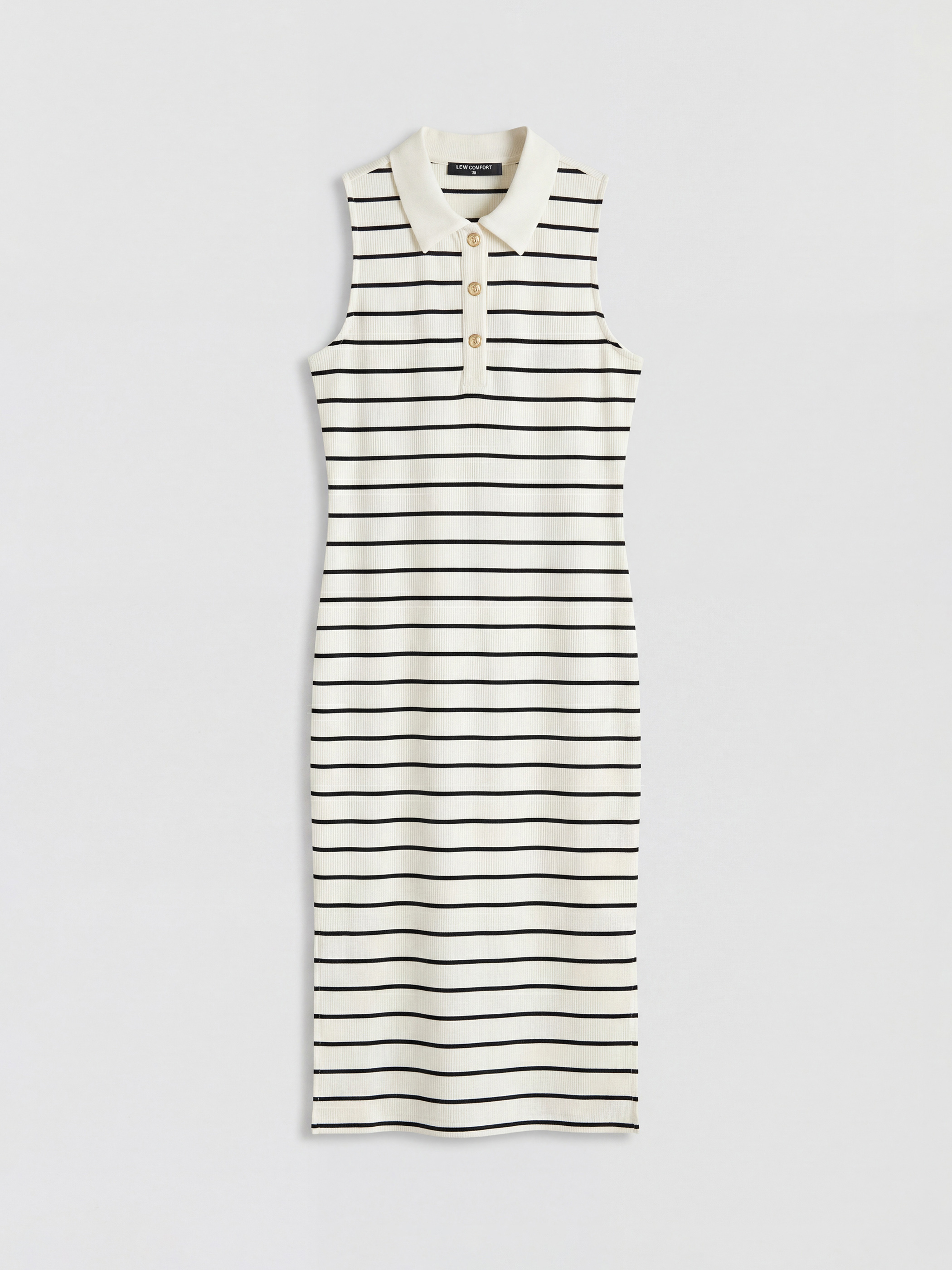 Polo Neck Striped Slit Dress-4
