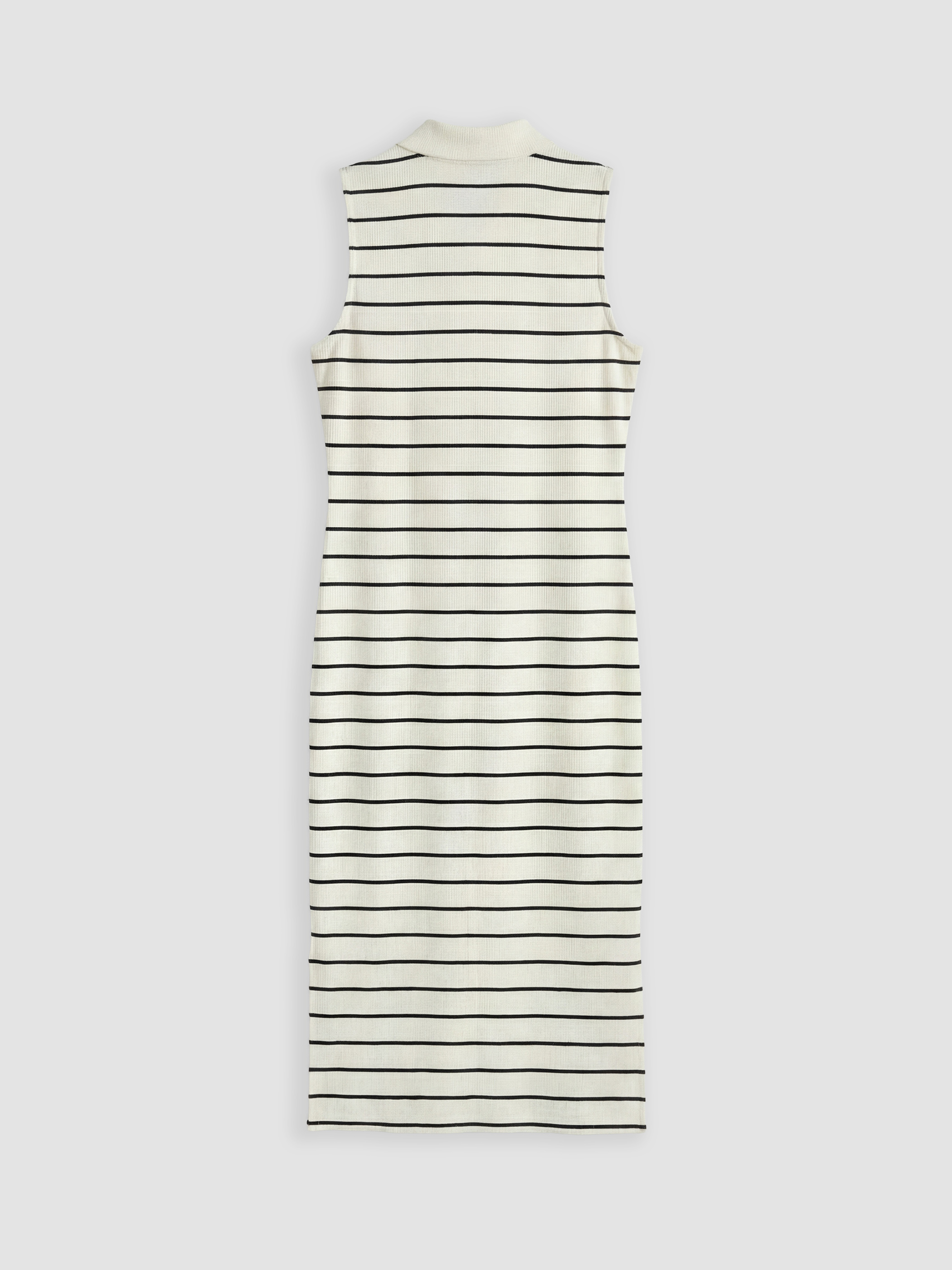 Polo Neck Striped Slit Dress-5