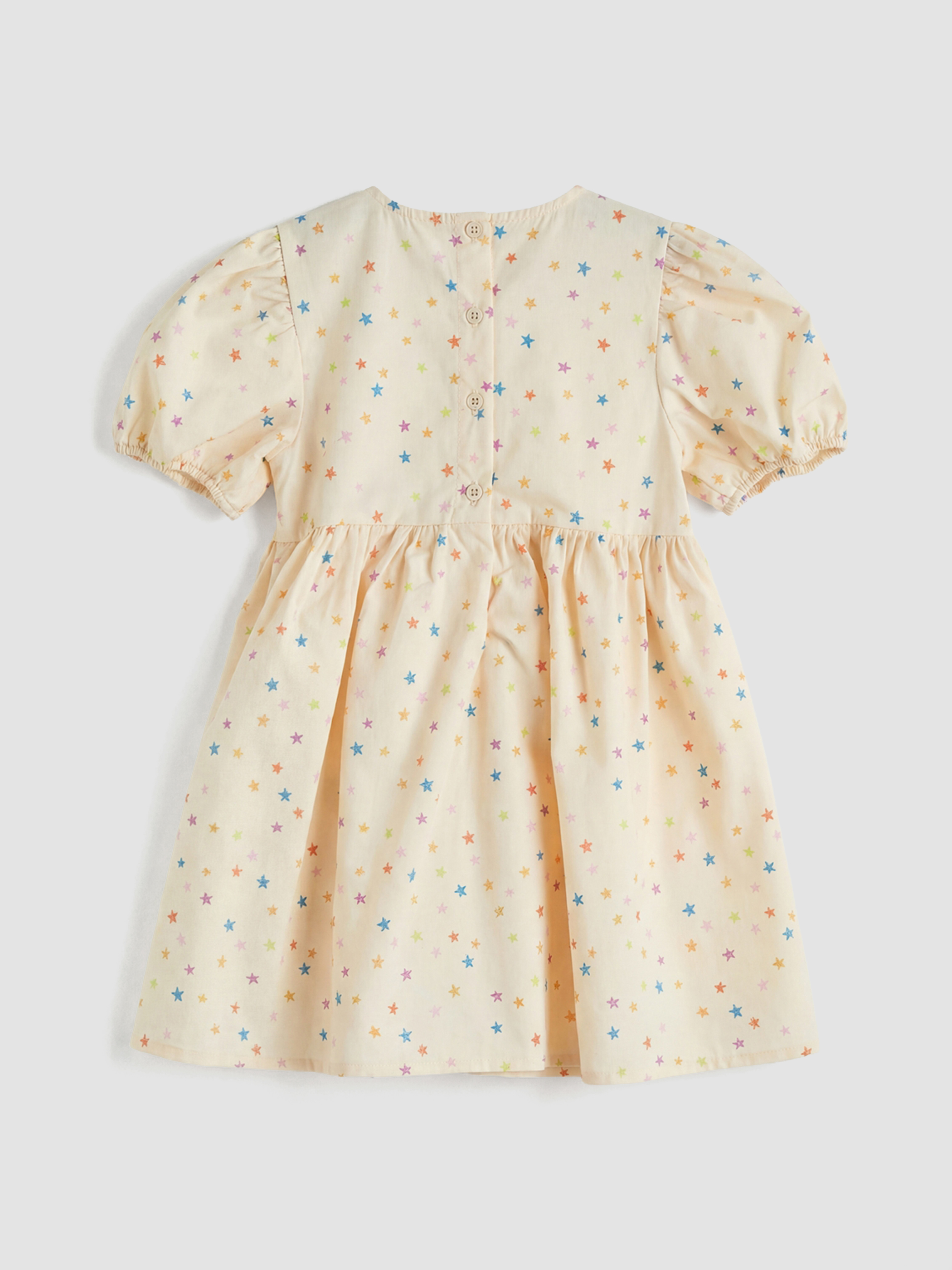 Ekru Bisiklet Yaka Desenli Kız Çocuk Elbise-1