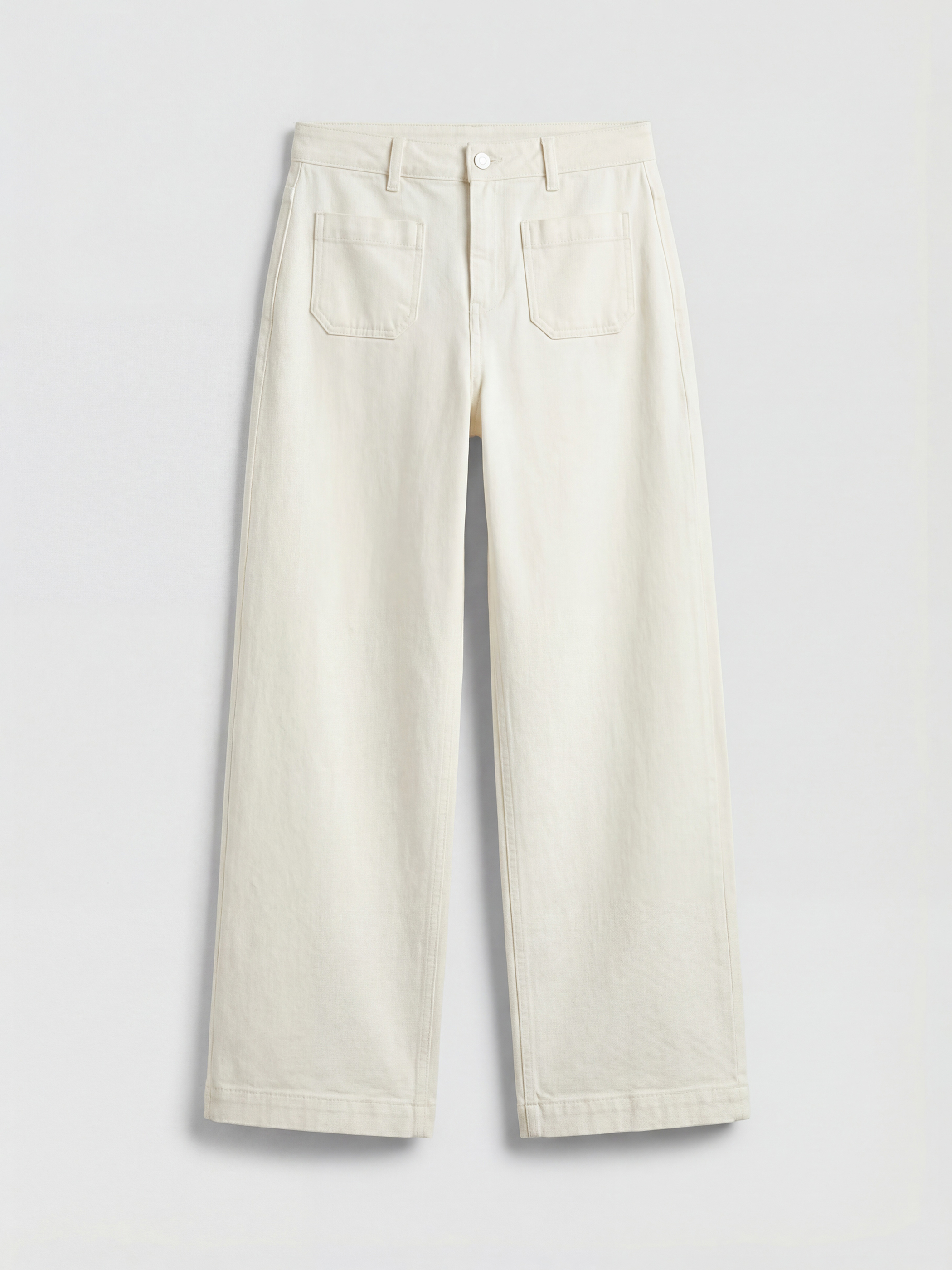 Beyaz Wideleg Kadın Jean Pantolon-3