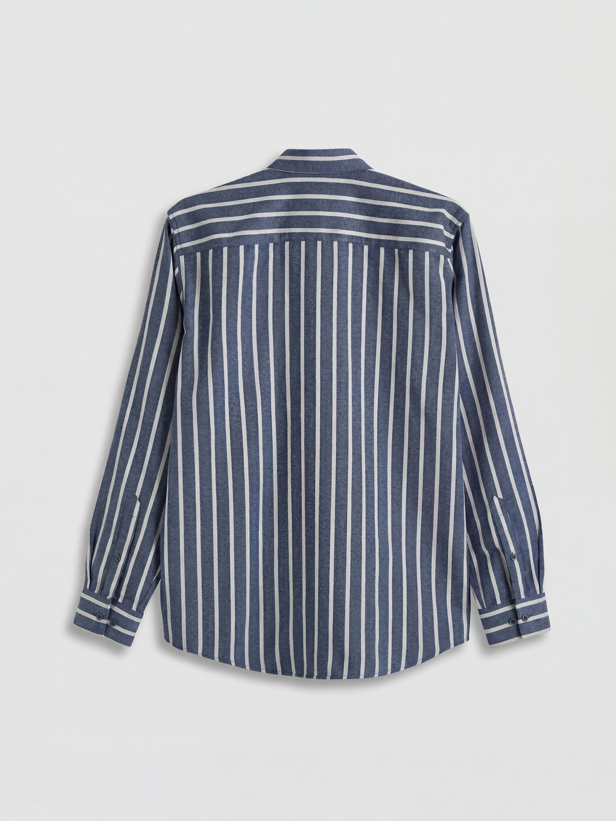 Lacivert Regular Fit Çizgili Armürlü Erkek Gömlek-1