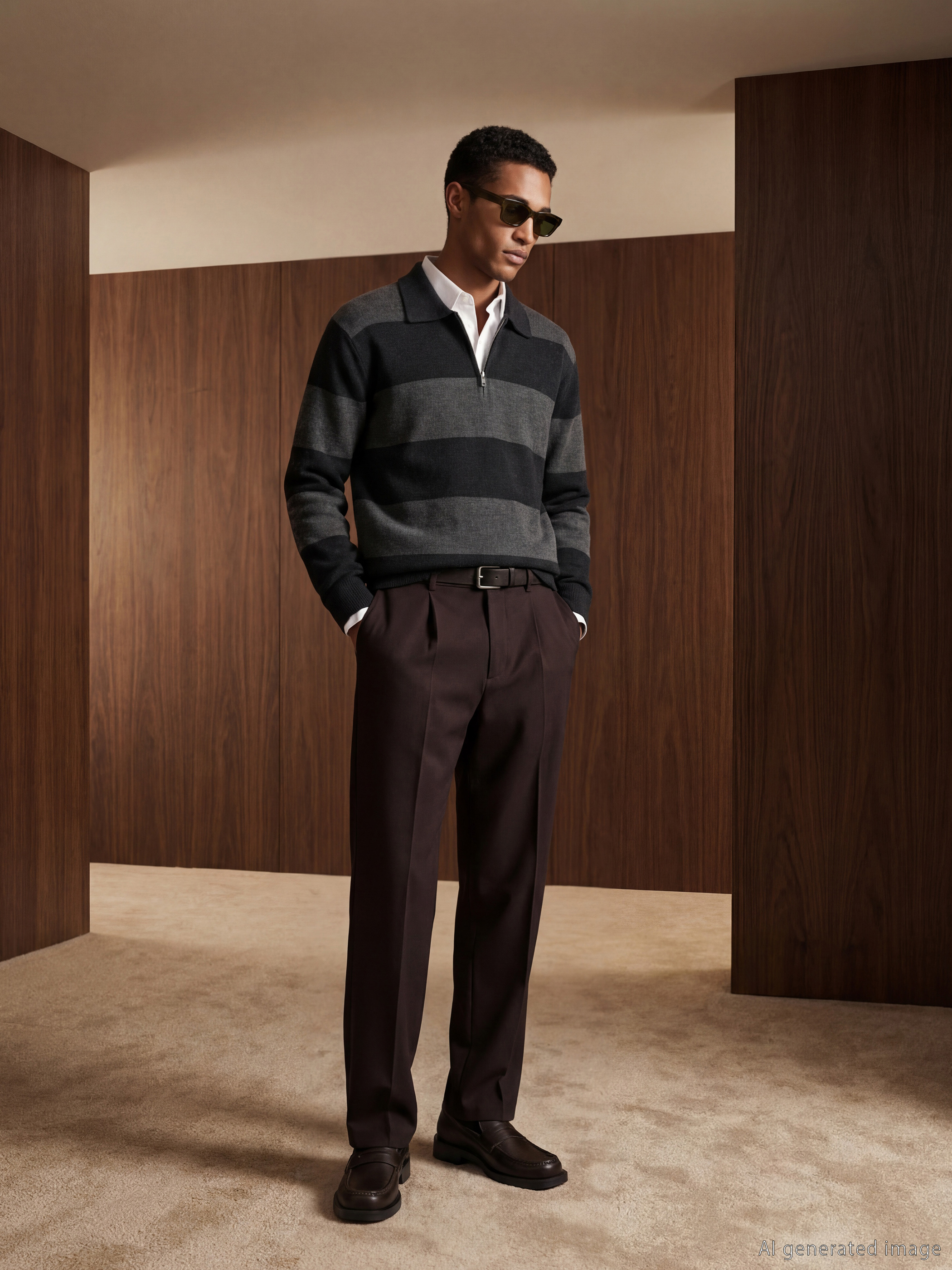 Antrasit Polo Yaka Yün Karışımlı Erkek Triko Kazak-1