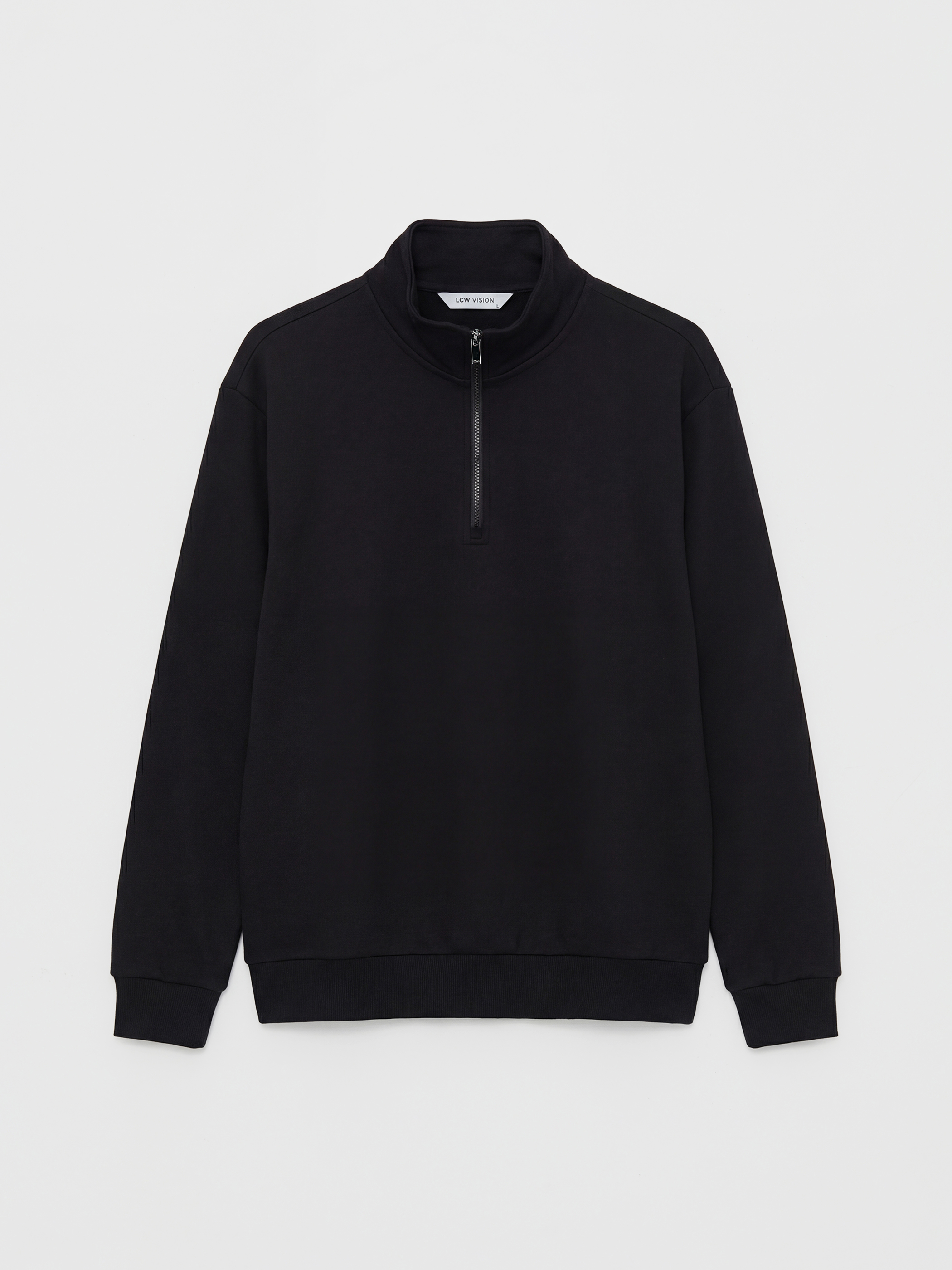 Siyah Dik Yaka Erkek Sweatshirt-4