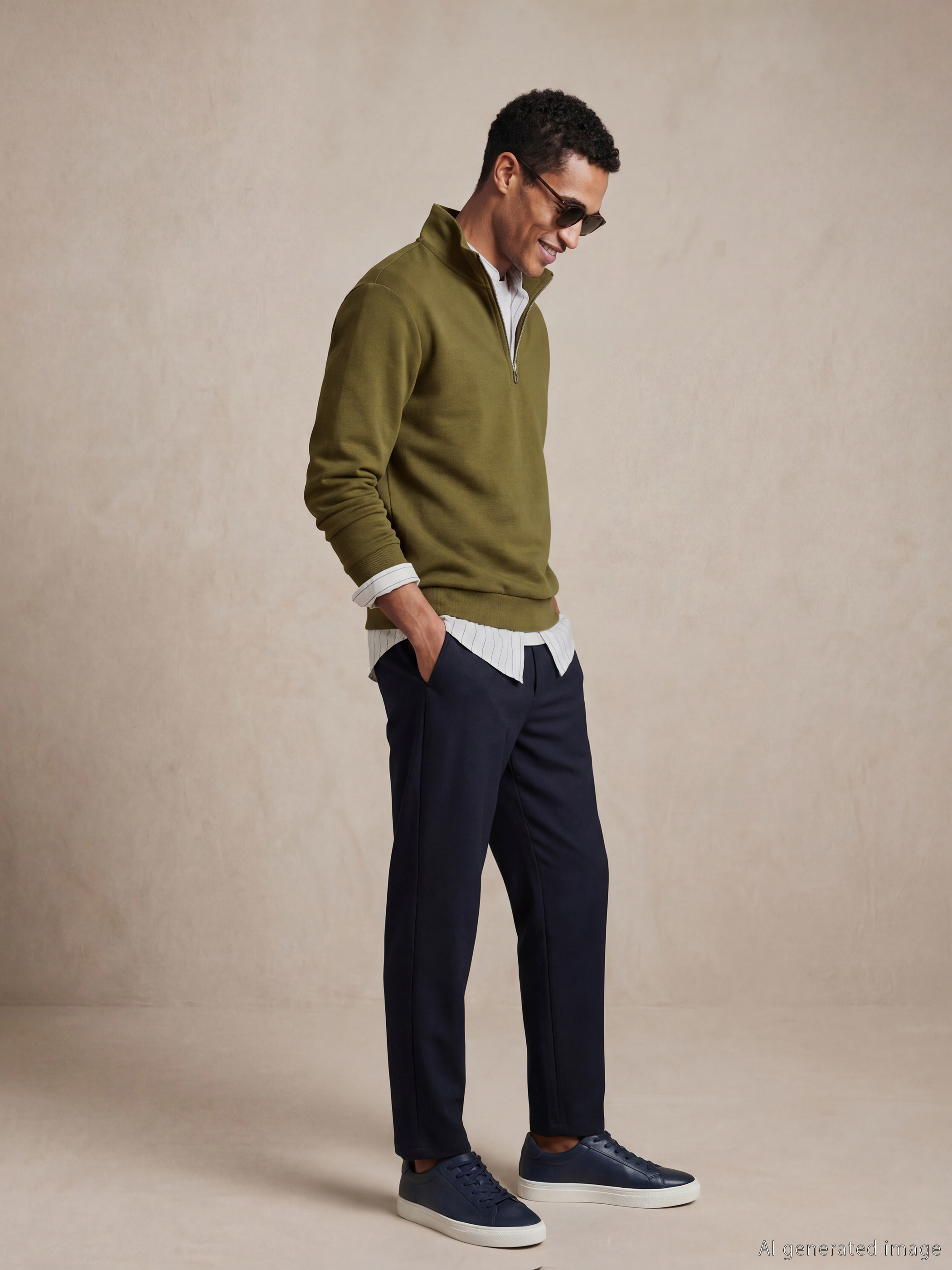 Haki Dik Yaka Erkek Sweatshirt-1