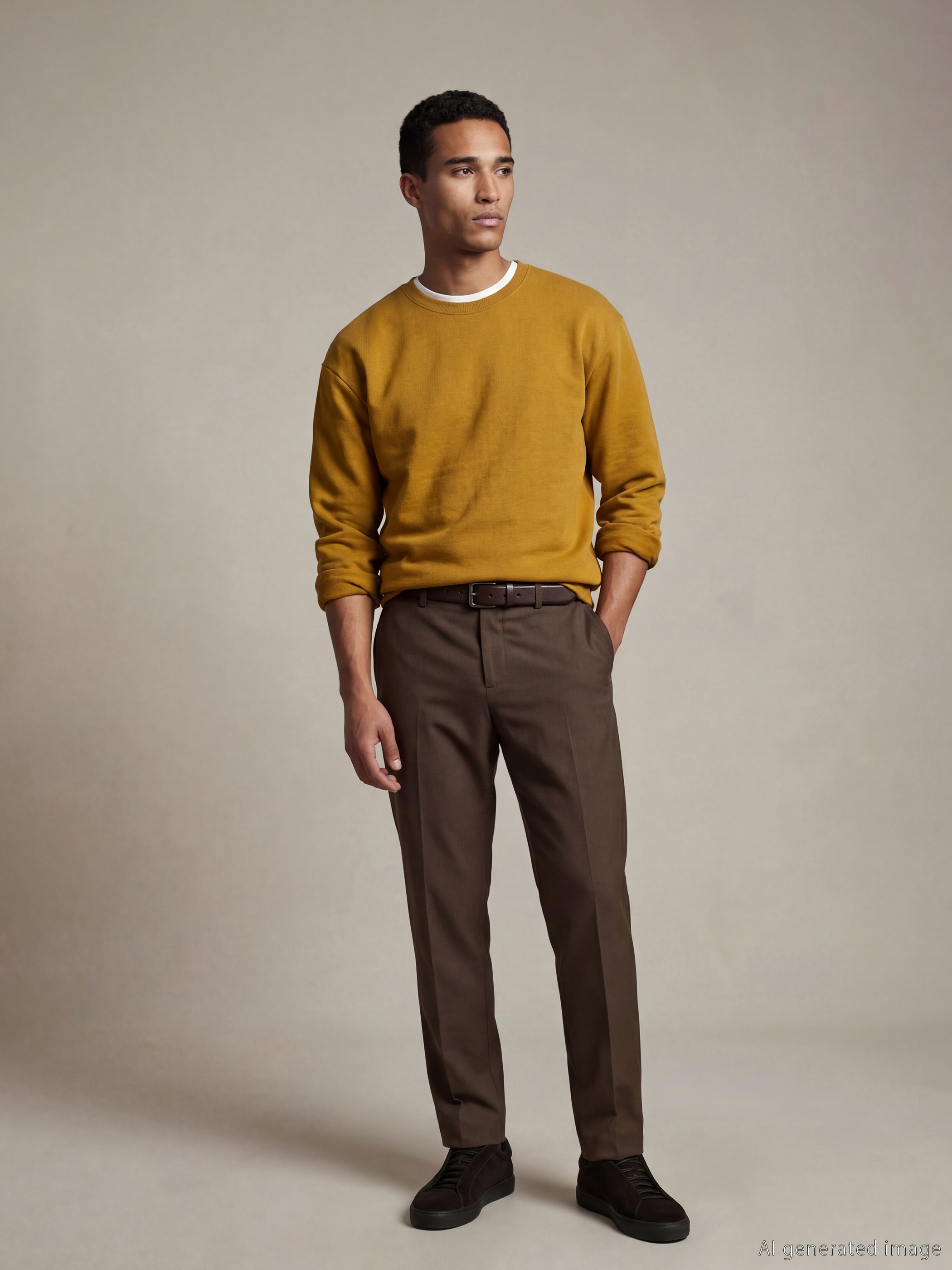 Yeşil Erkek Bisiklet Yaka 3 İplik Şardonlu Sweatshirt-1