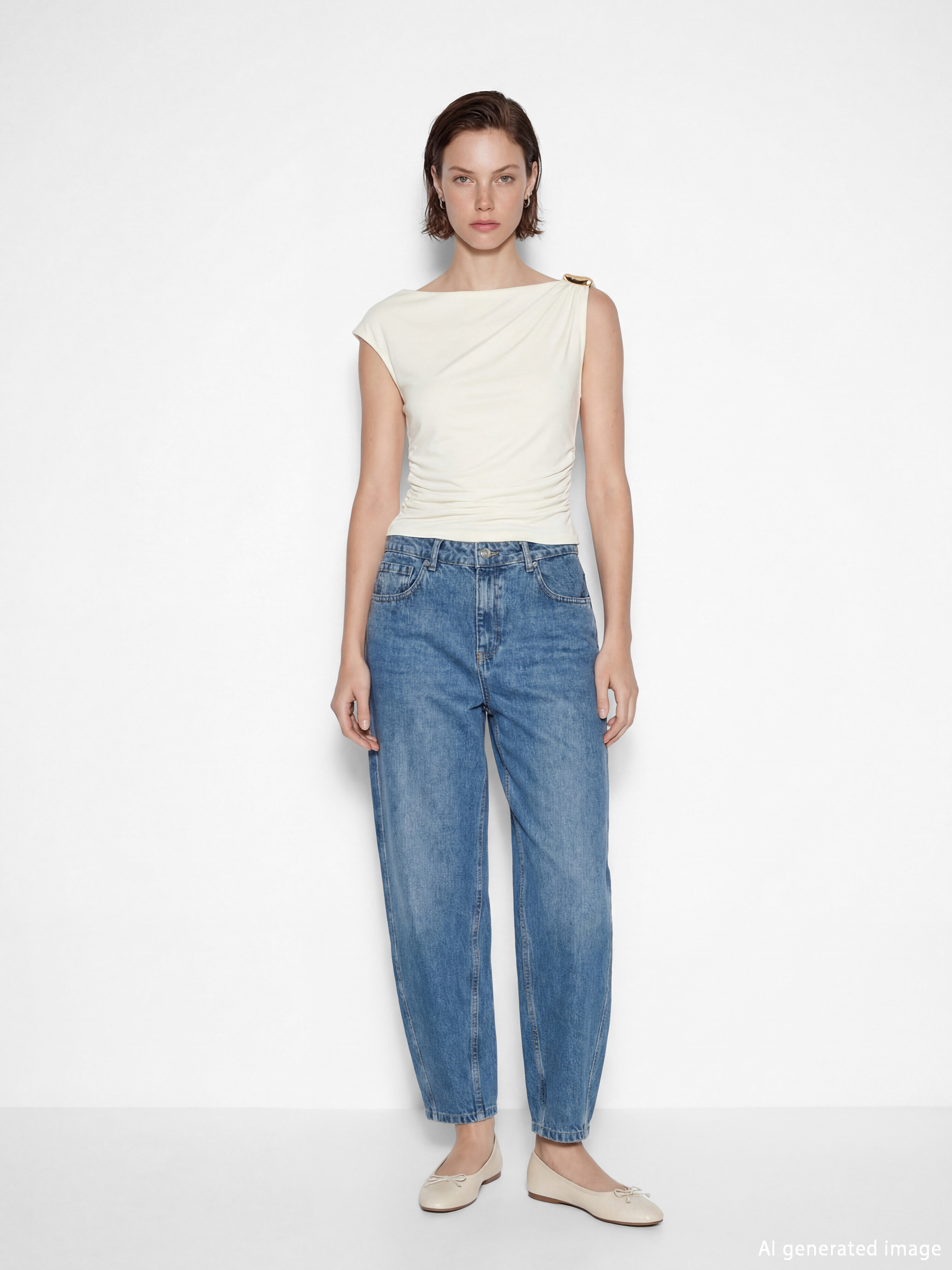 Metal Appliquéd Ruched Blouse-1
