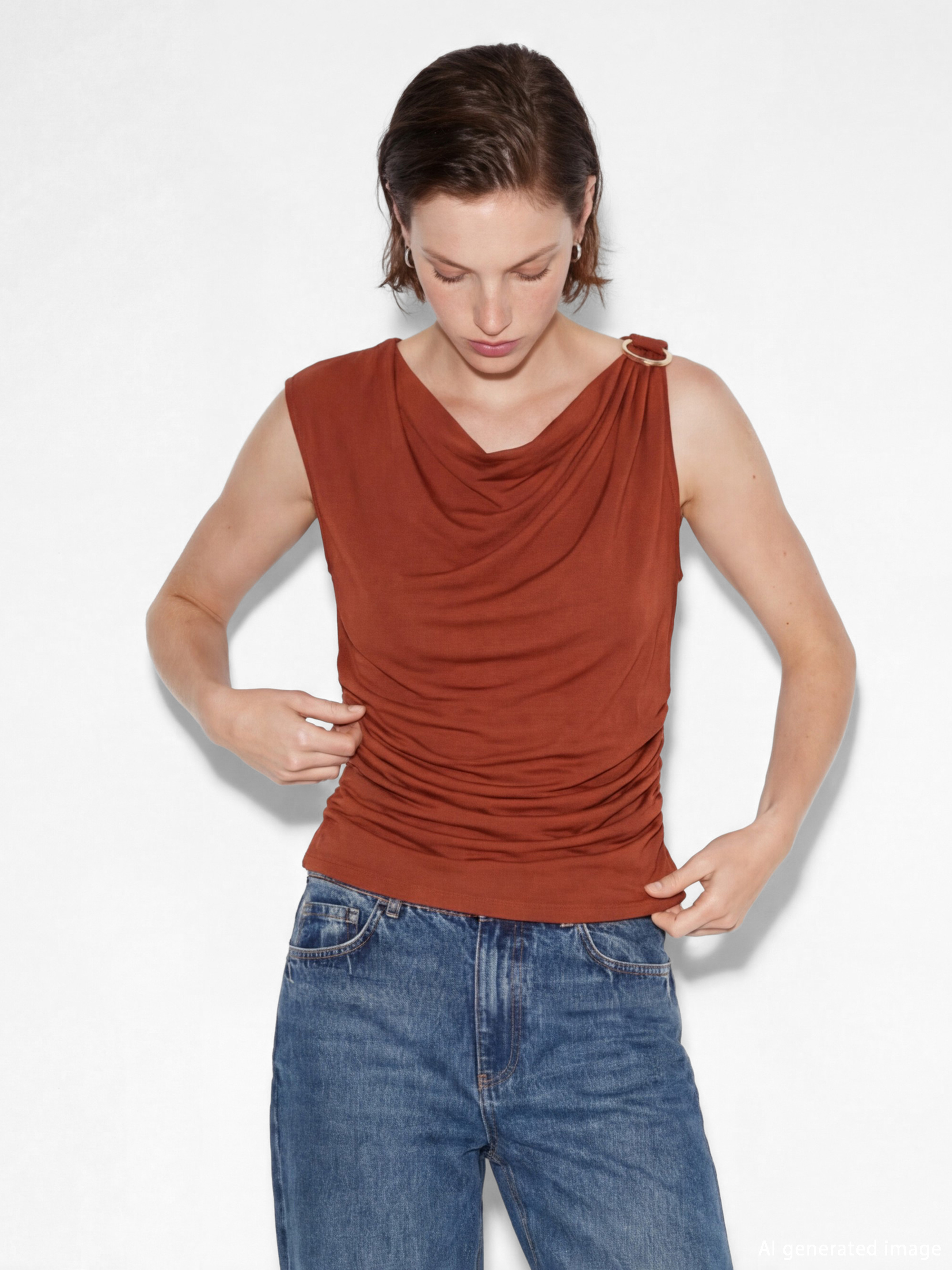 LCW Vision Metal Appliquéd Ruched Blouse