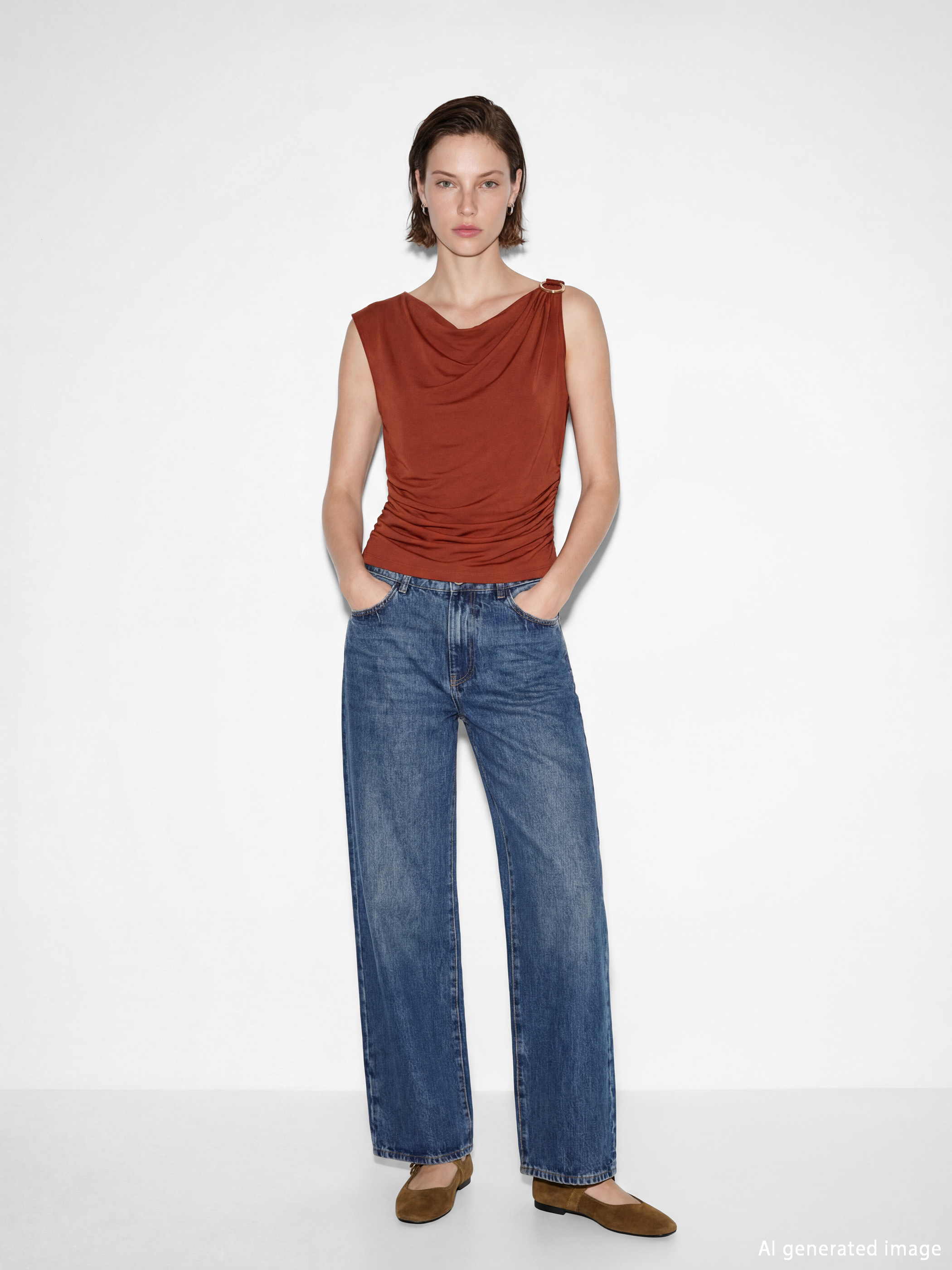 Metal Appliquéd Ruched Blouse-1