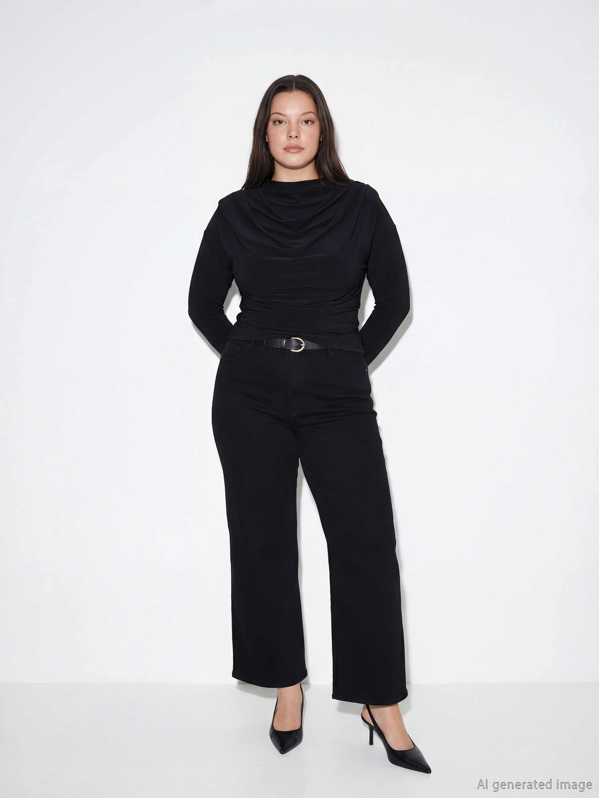 Siyah Dik Yaka Büzgülü Bluz-1