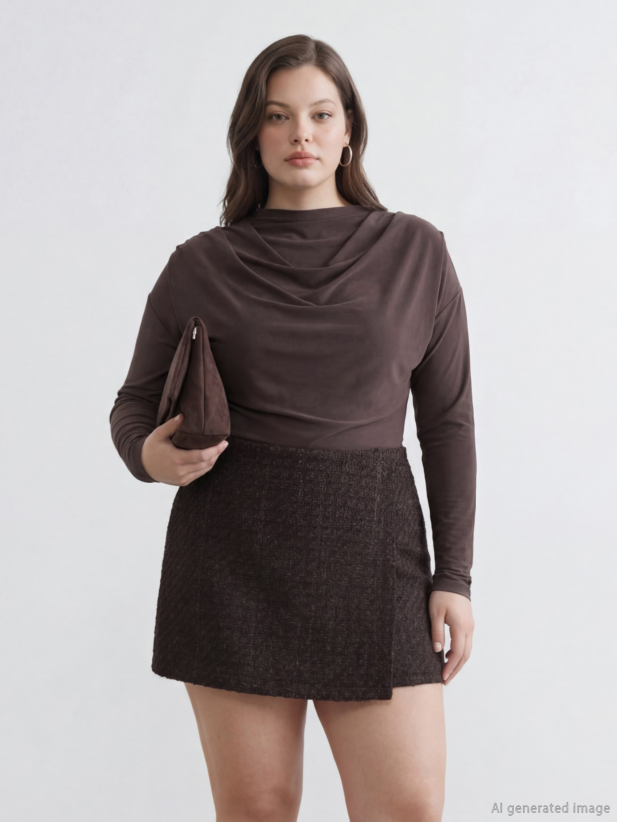 Kahverengi Dik Yaka Büzgülü Bluz-1