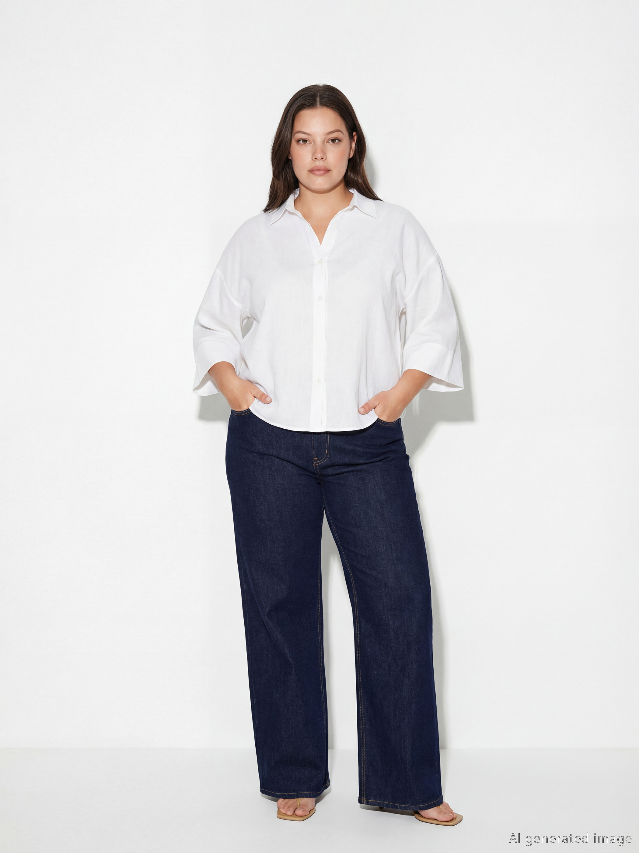 Ekru Oversize Poplin Kadın Gömlek-1