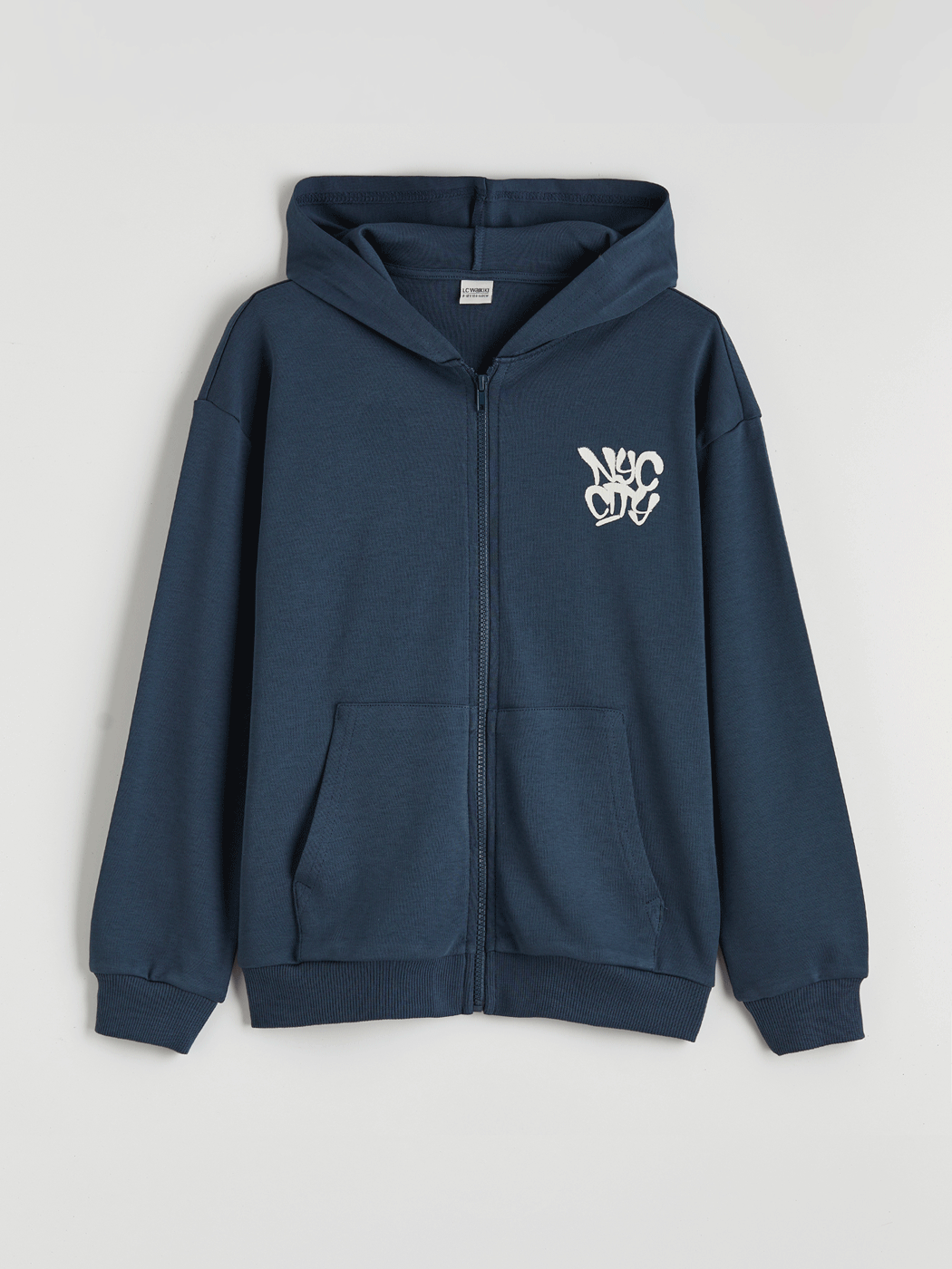 Lacivert Kapüşonlu NYC Baskılı Erkek Çocuk Fermuarlı Sweatshirt-1