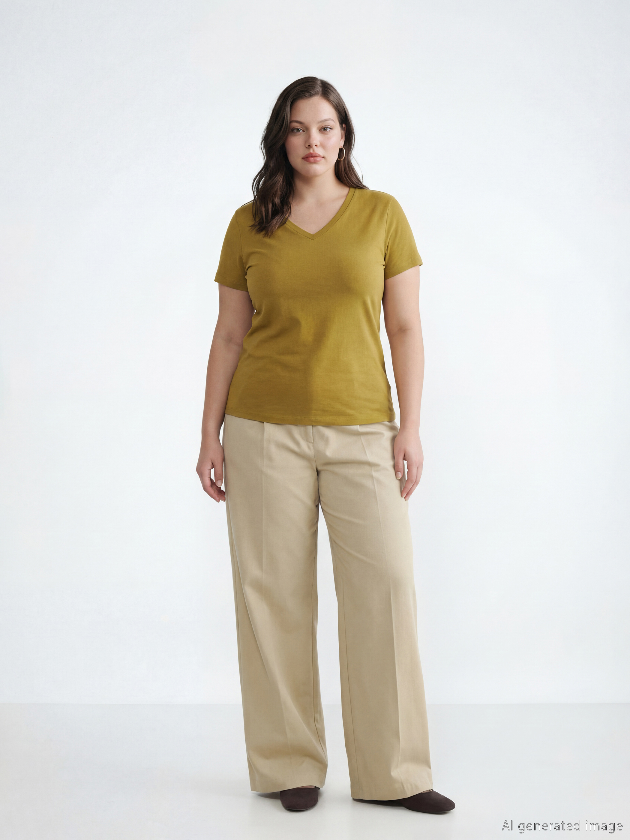 Yeşil V Yaka Kadın Tişört-1